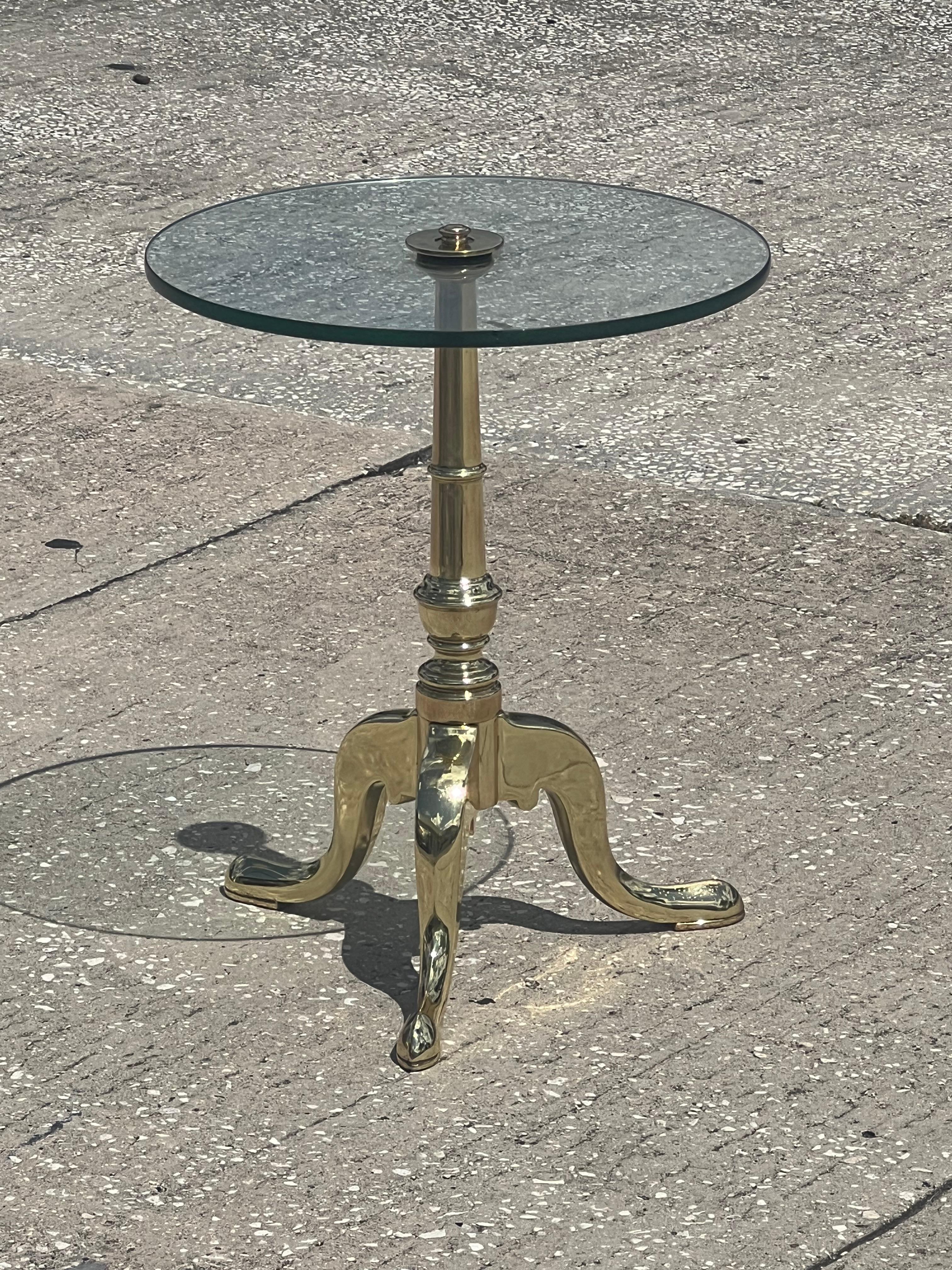 American Classical Vintage Brass Gueridon With Glass Top Ca' 1950's For Sale