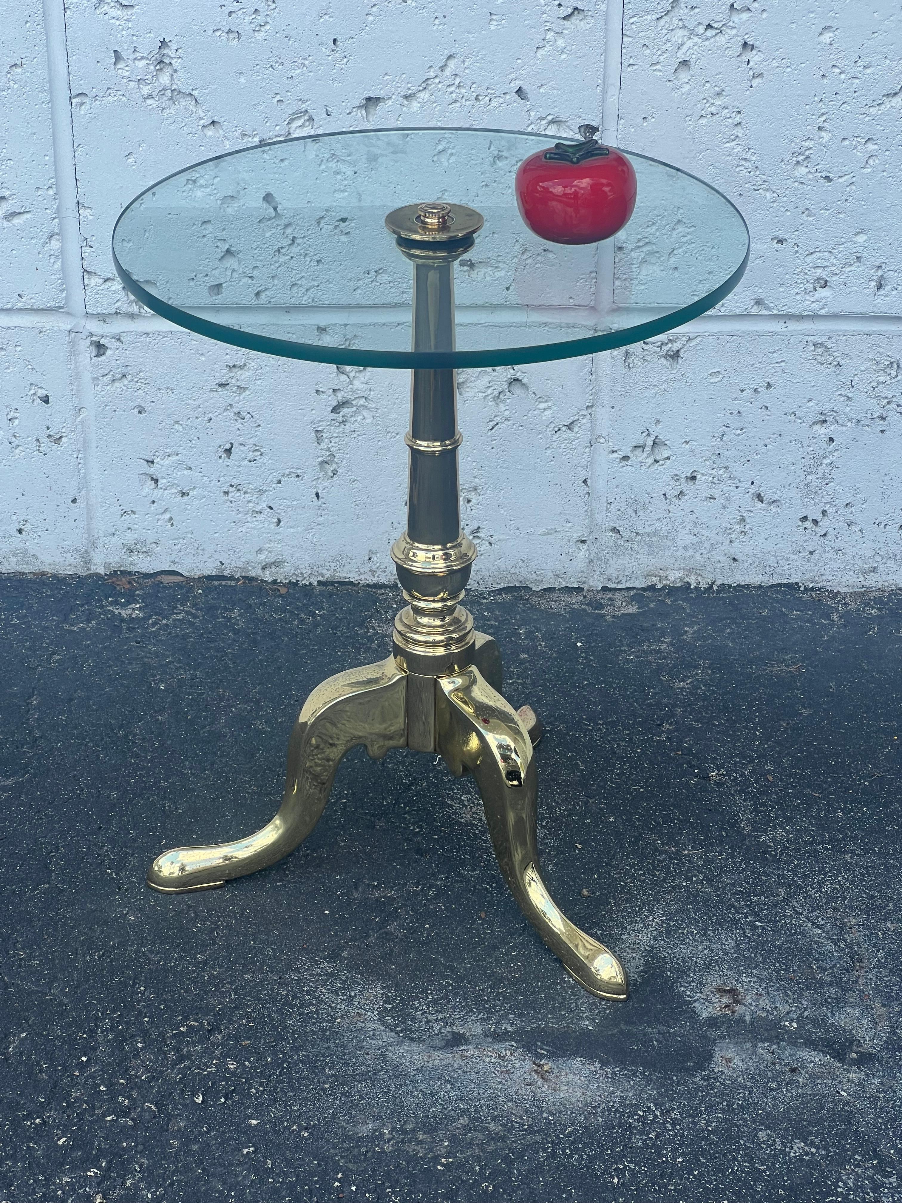 Vintage Brass Gueridon With Glass Top Ca' 1950's For Sale 3