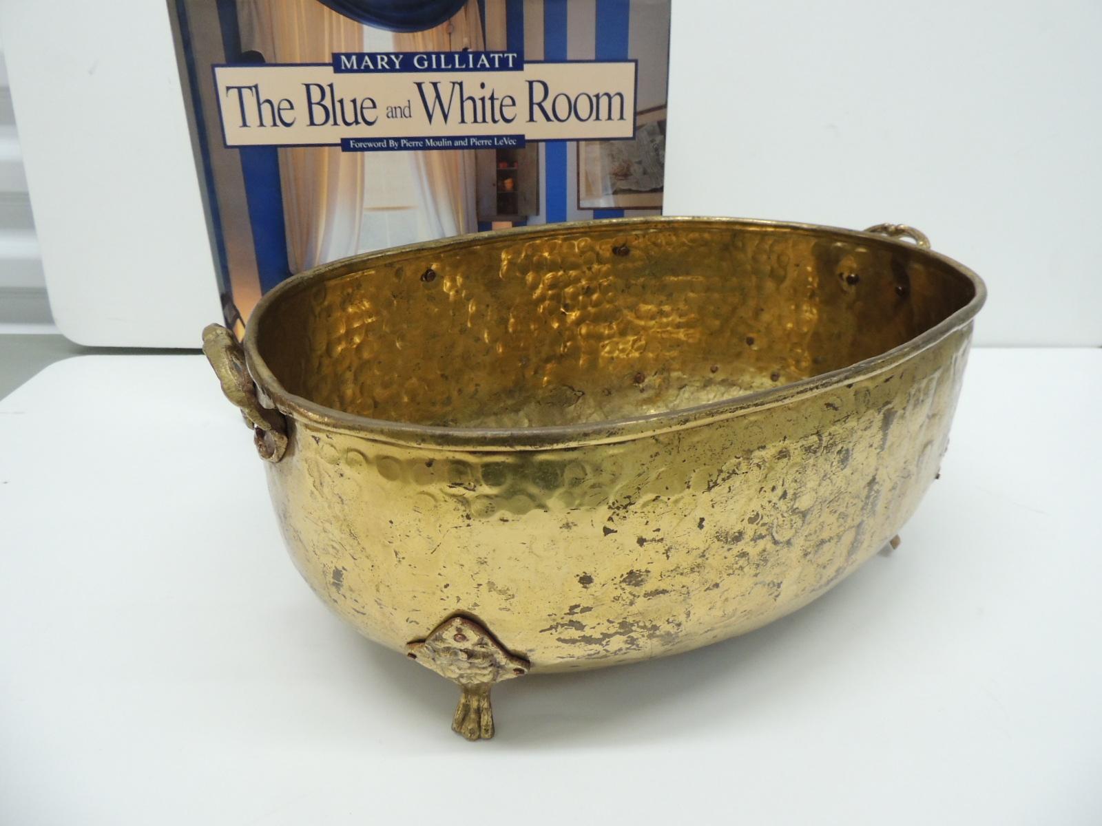 Hollywood Regency Vintage Brass Hammered Planter