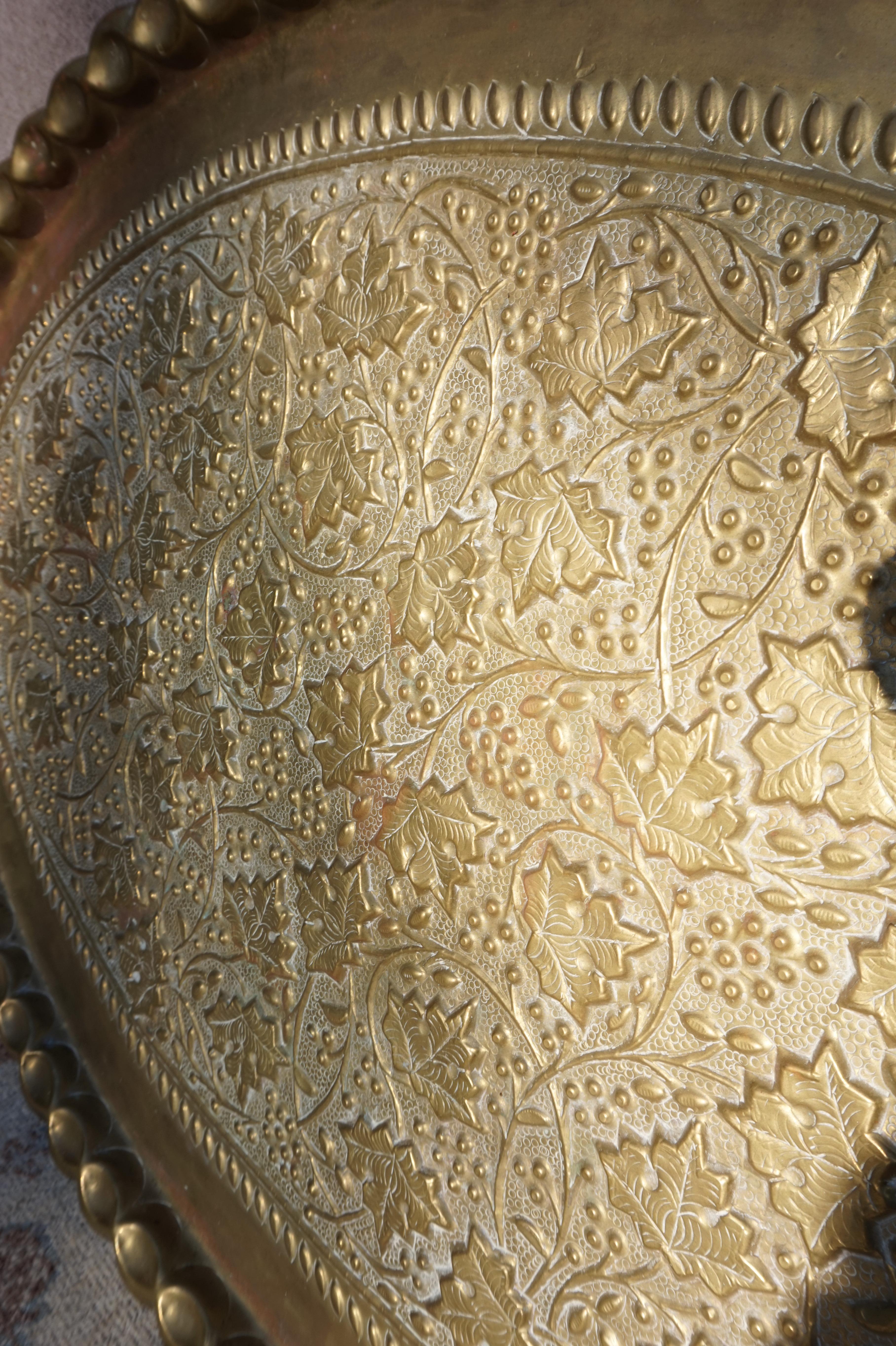 Mid-20th Century Vintage Brass Hand Engraved British India Floral Extra Large Serving Platter For Sale