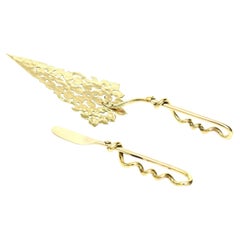 Vintage Brass Hand Wrought Serving Pieces Set of 2, Sculptural Design, 1980's