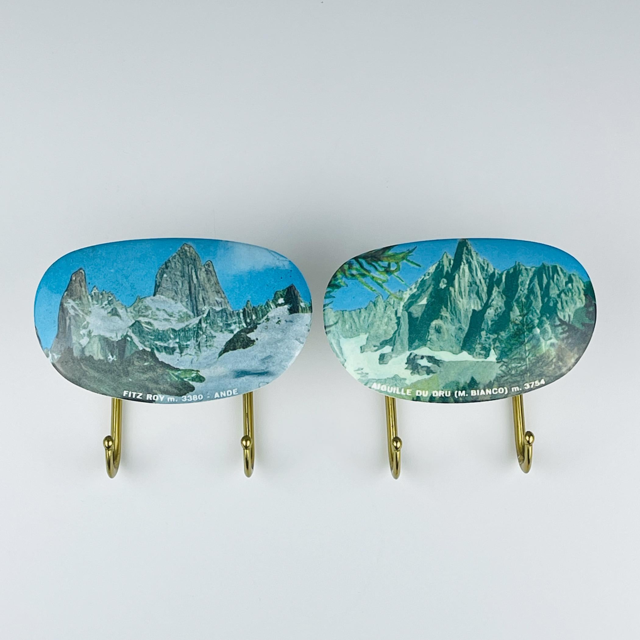 Italian Vintage brass hangers with photo, Italy, 1950s, Set of 2 For Sale