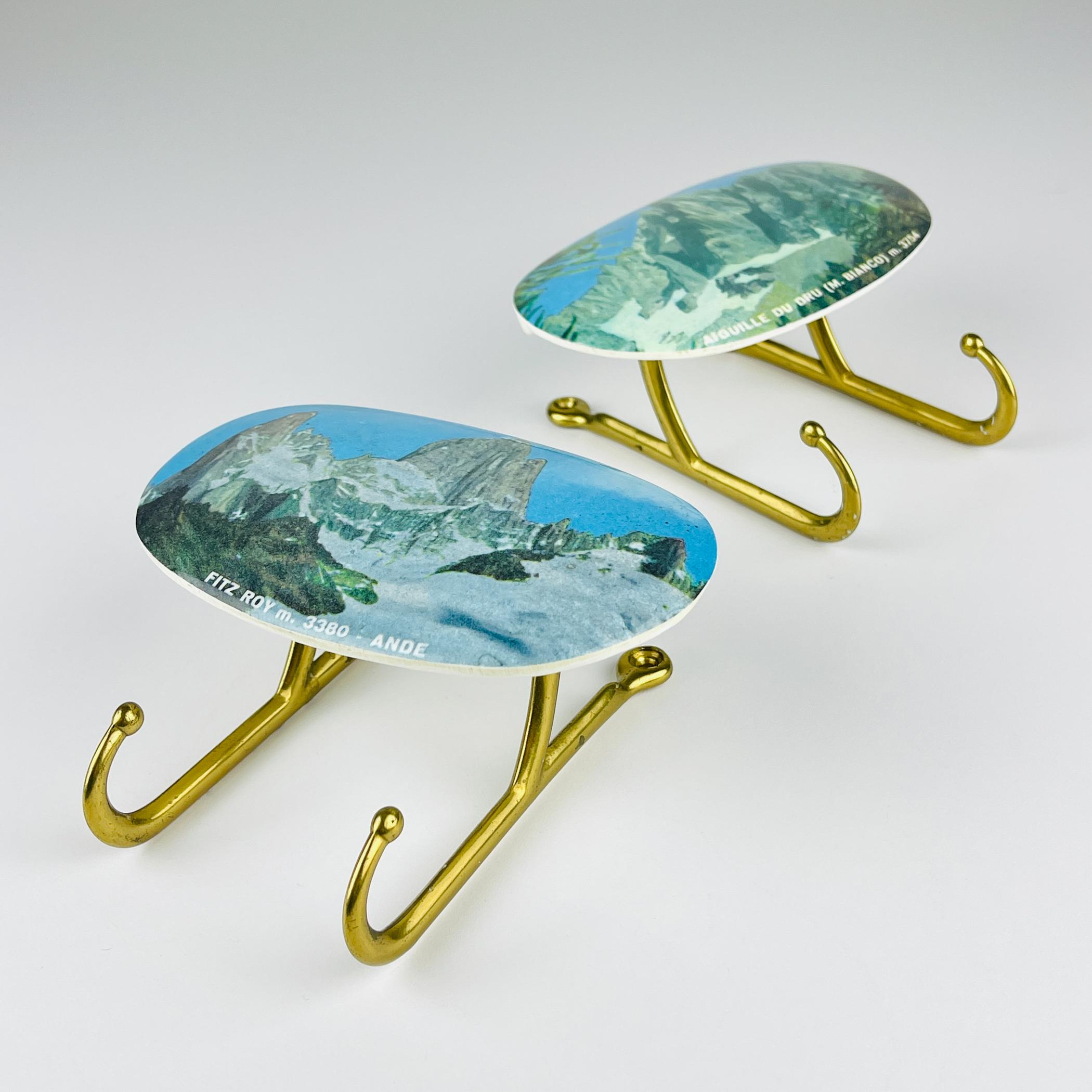 Brass Vintage brass hangers with photo, Italy, 1950s, Set of 2 For Sale