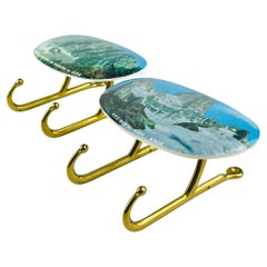 Vintage brass hangers with photo, Italy, 1950s, Set of 2