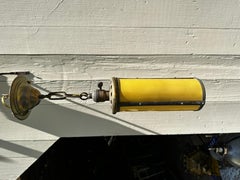 Vintage Brass Hanging Fixture with Vintage Yellow Glass Cylinder Shade