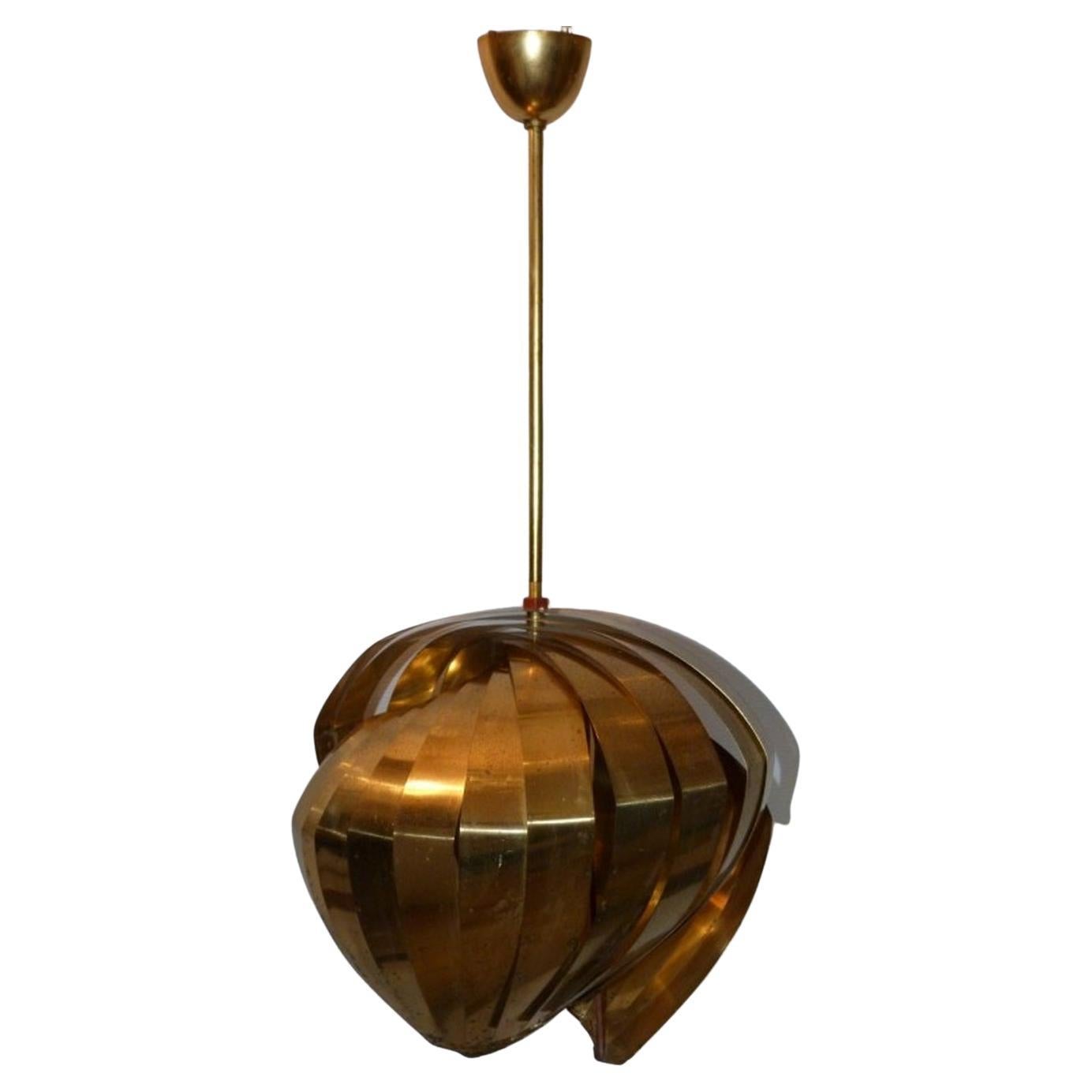 Vintage Brass Hanging Lamp by Louis Weisdorf for Lyfa, 1960s For Sale