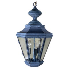 Vintage Brass Hanging Lantern with Beveled Glass - A Timeless Treasure