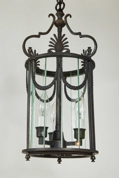Vintage Brass Hanging Lanterns w/ New Bronze Finish Pair