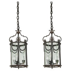 Vintage Brass Hanging Lanterns w/ New Bronze Finish Pair
