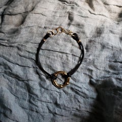 Gold Hued Vintage Brass Hardware and Black Leather Choker