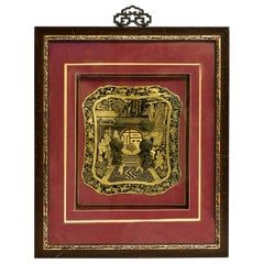 Scatola delle ombre cinese della fortuna con hardware in ottone vintage