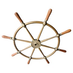 Ruota di navi in ottone e legno duro vintage C1950