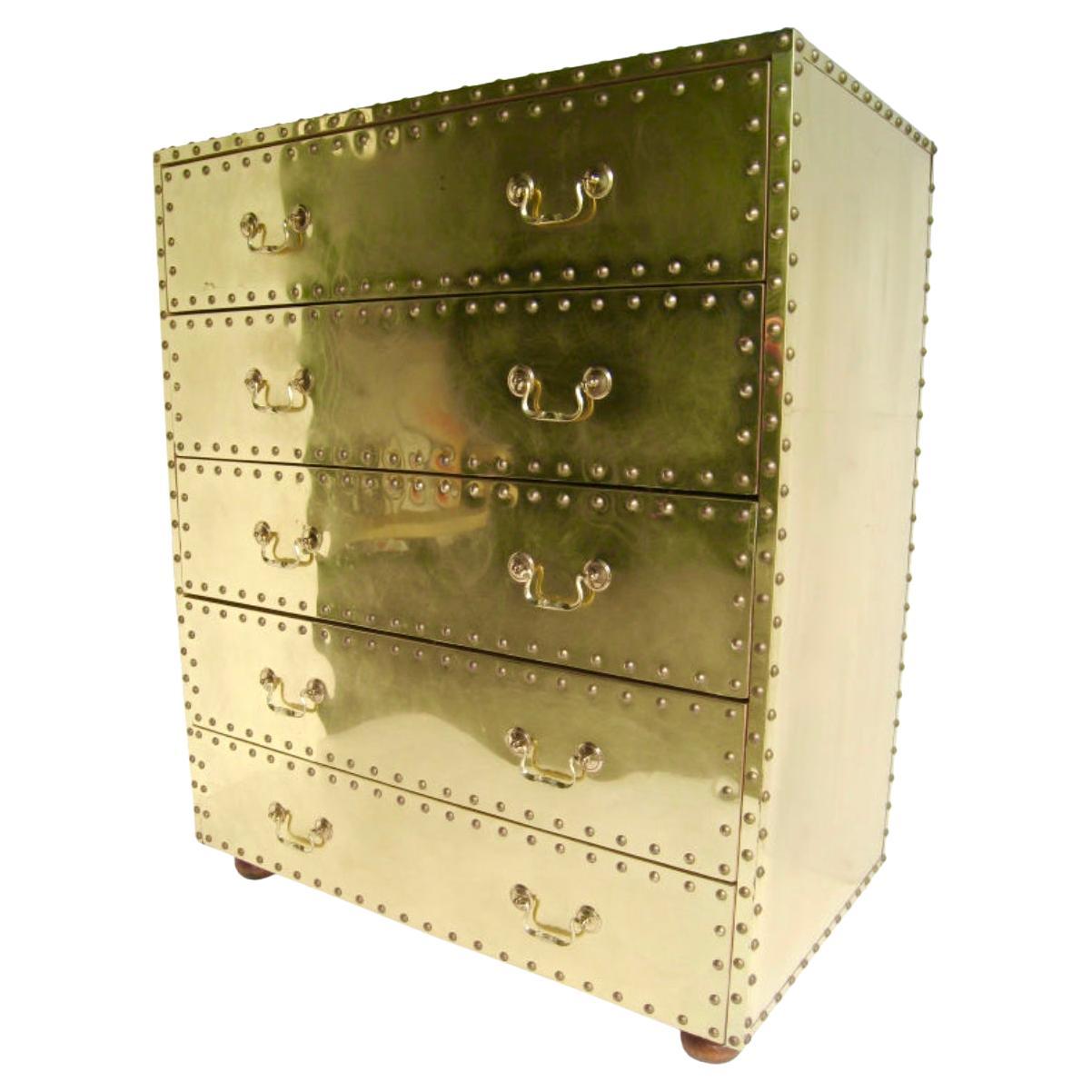 Vintage Brass Highboy Dresser by Sarreid Ltd. of Spain