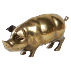 Vintage Brass Hog Sculpture Bank
