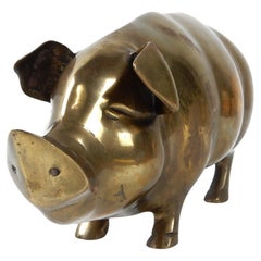 Vintage Brass Hog Sculpture Bank