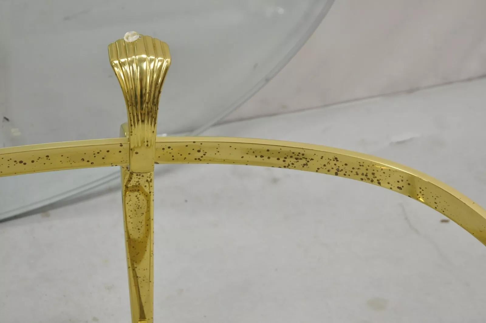 Vintage Brass Hollywood Regency Oval Glass Top Cabriole Leg Coffee Table 6
