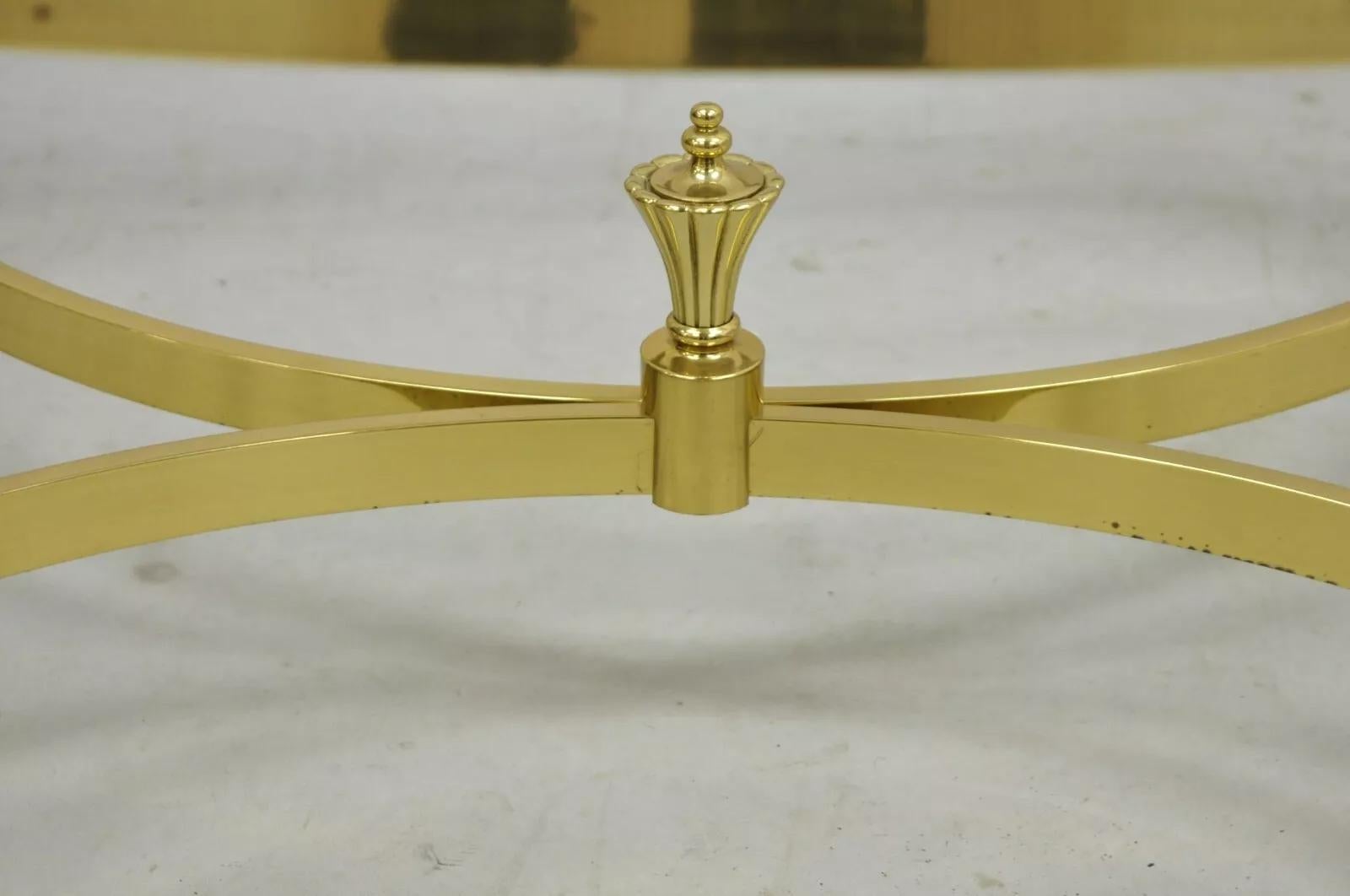 Vintage Brass Hollywood Regency Oval Glass Top Cabriole Leg Coffee Table In Good Condition In Philadelphia, PA