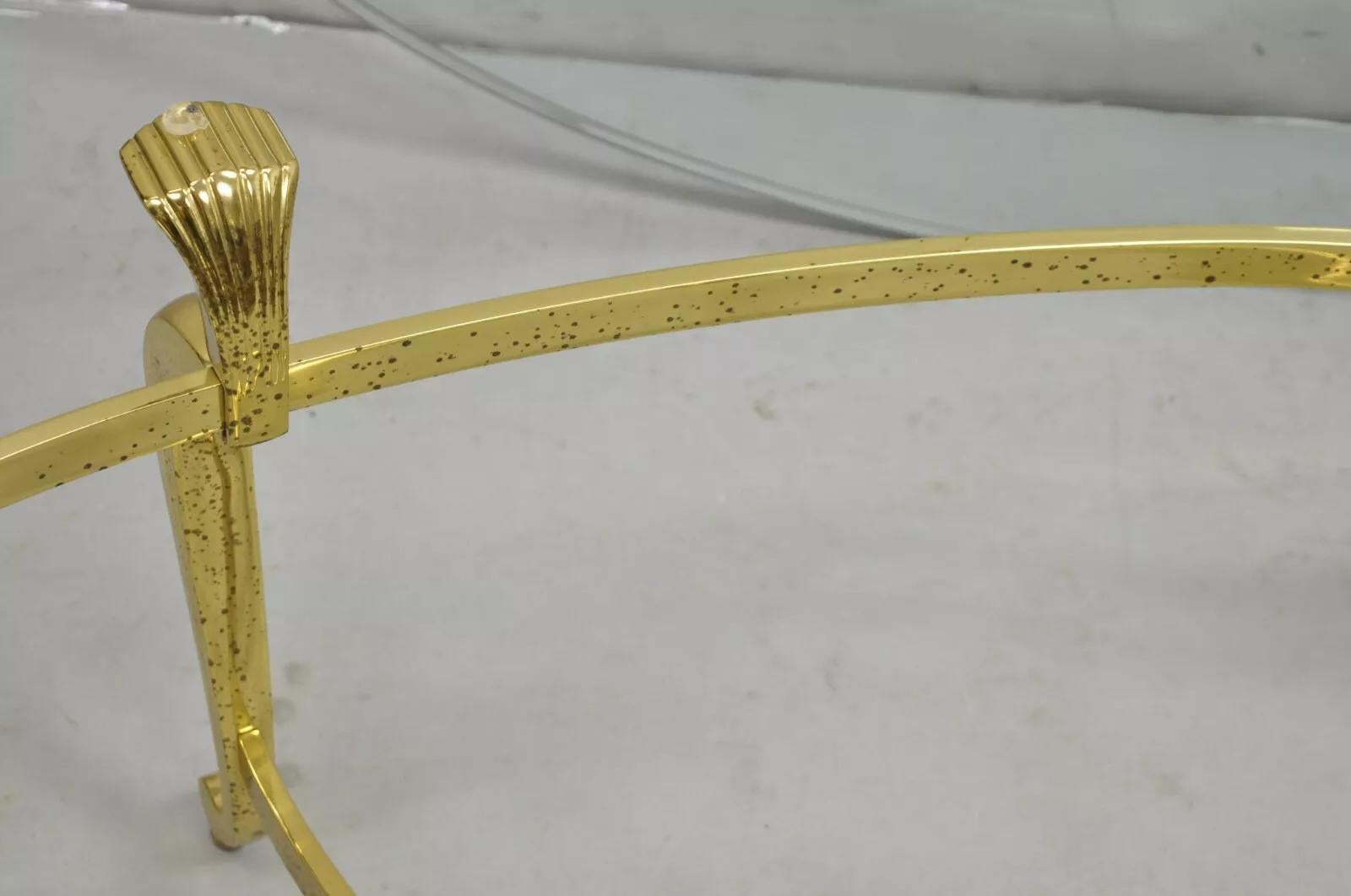 Vintage Brass Hollywood Regency Oval Glass Top Cabriole Leg Coffee Table 2