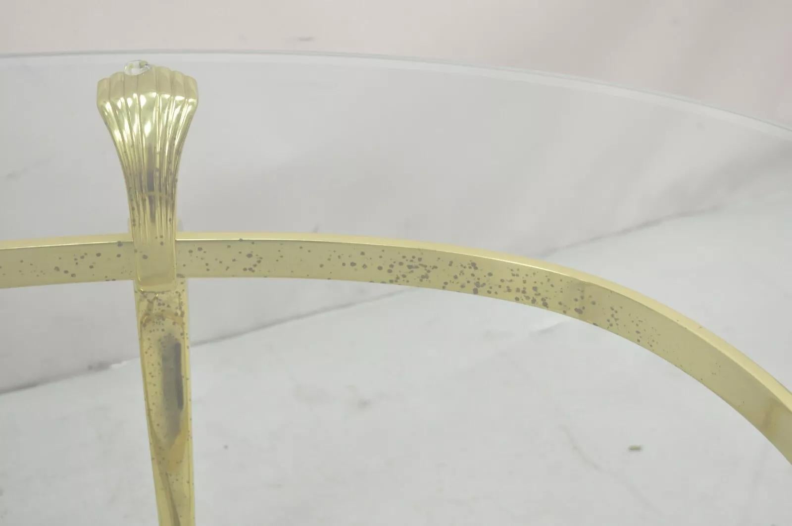 Vintage Brass Hollywood Regency Oval Glass Top Cabriole Leg Coffee Table 4