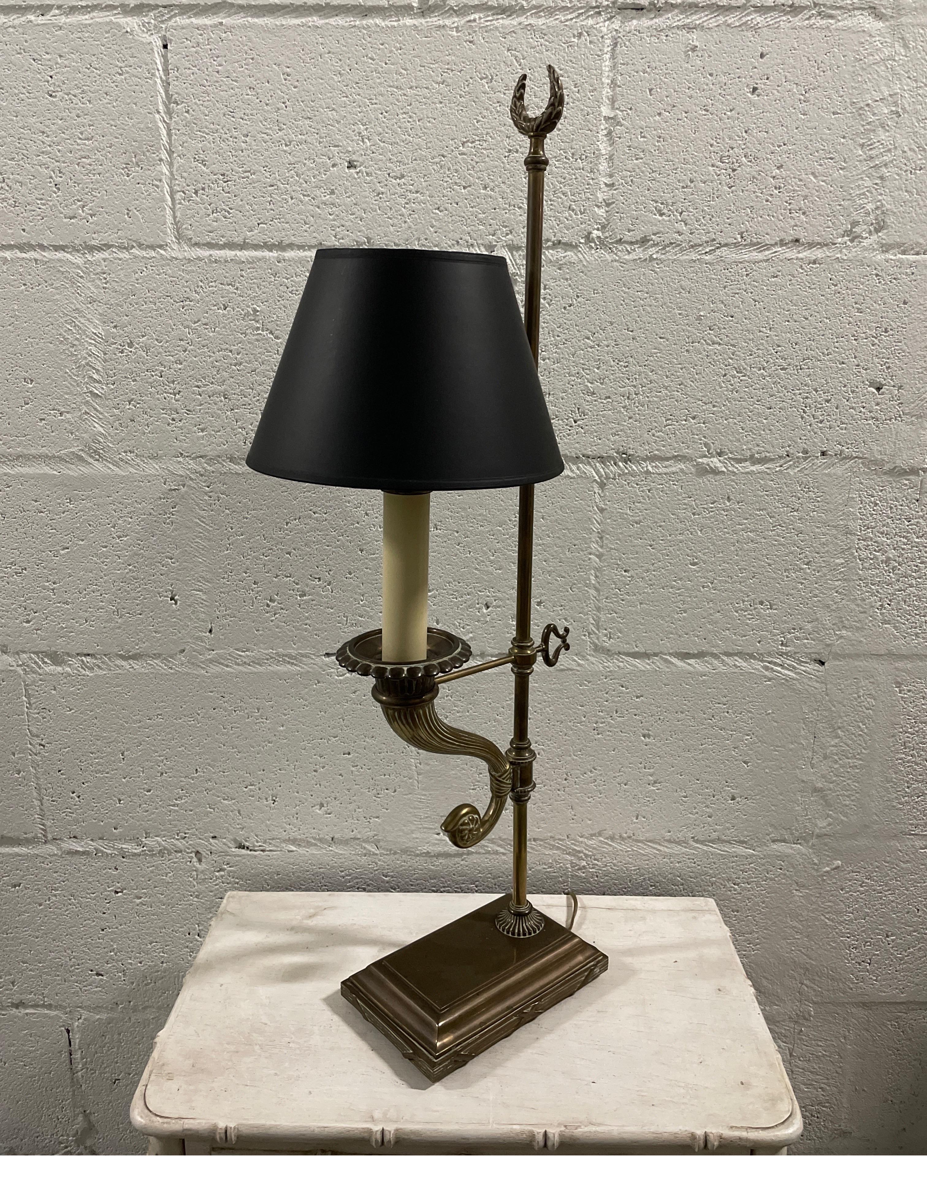 Brass horn of Plenty lamp with beautiful original patina & black shade by Chapman.