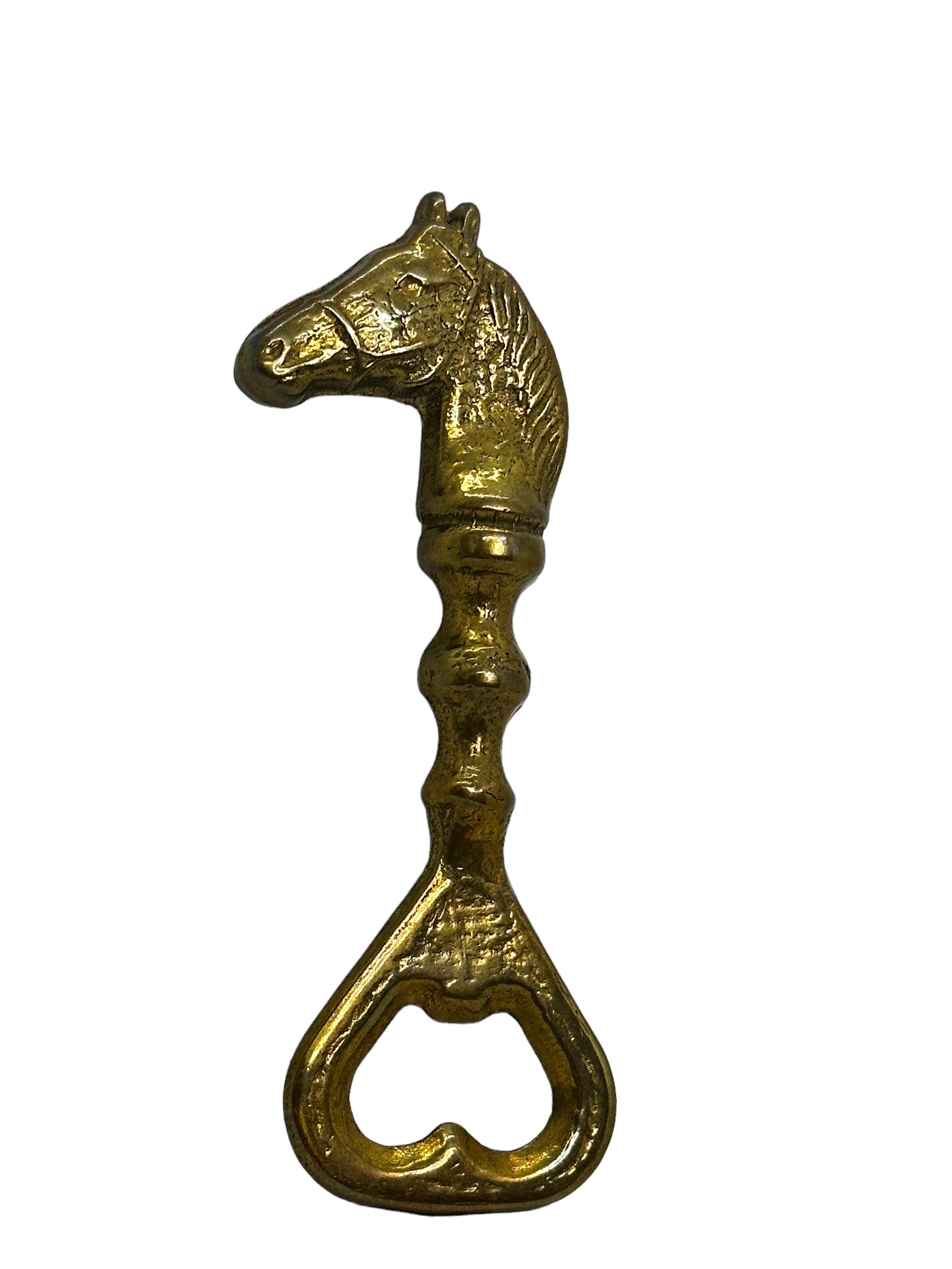 German Vintage Brass Horse Bottle Opener Mid-Century Modern Metal Breweriana Barware
