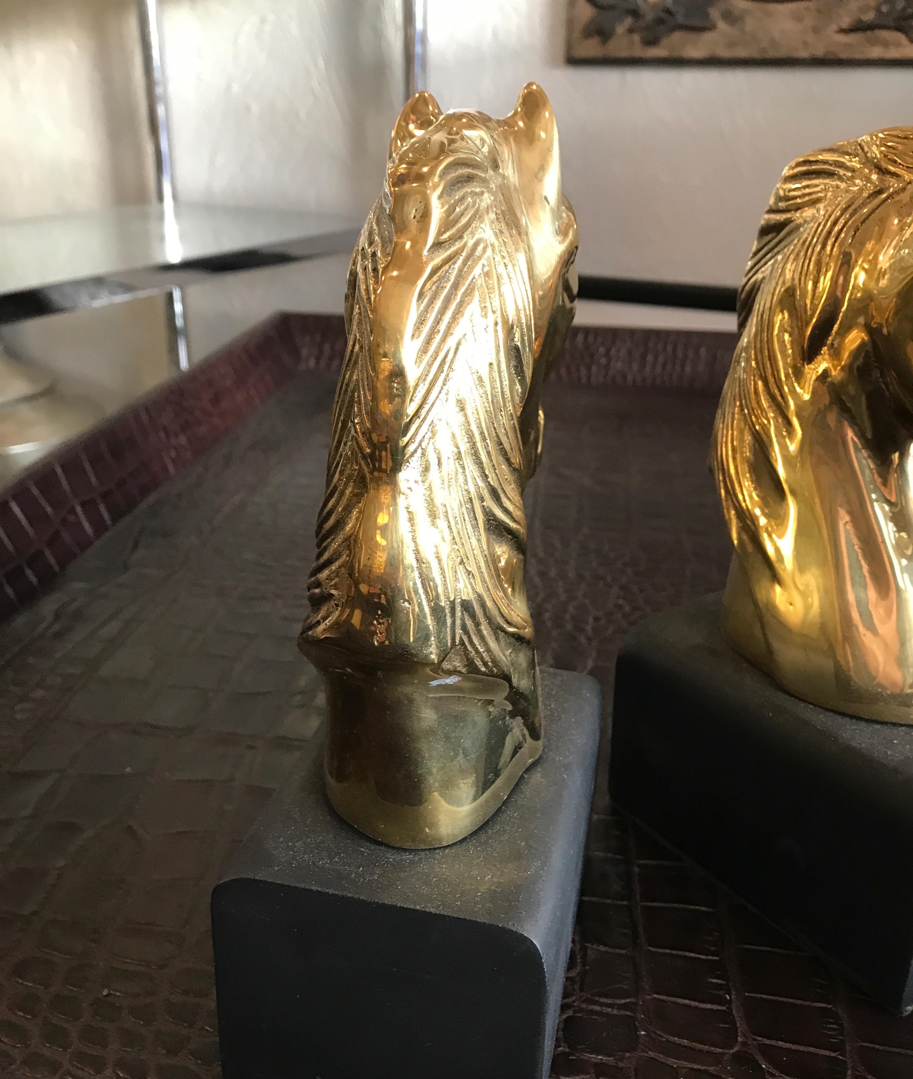 Vintage Brass Horse Head Bookends In Good Condition In West Palm Beach, FL