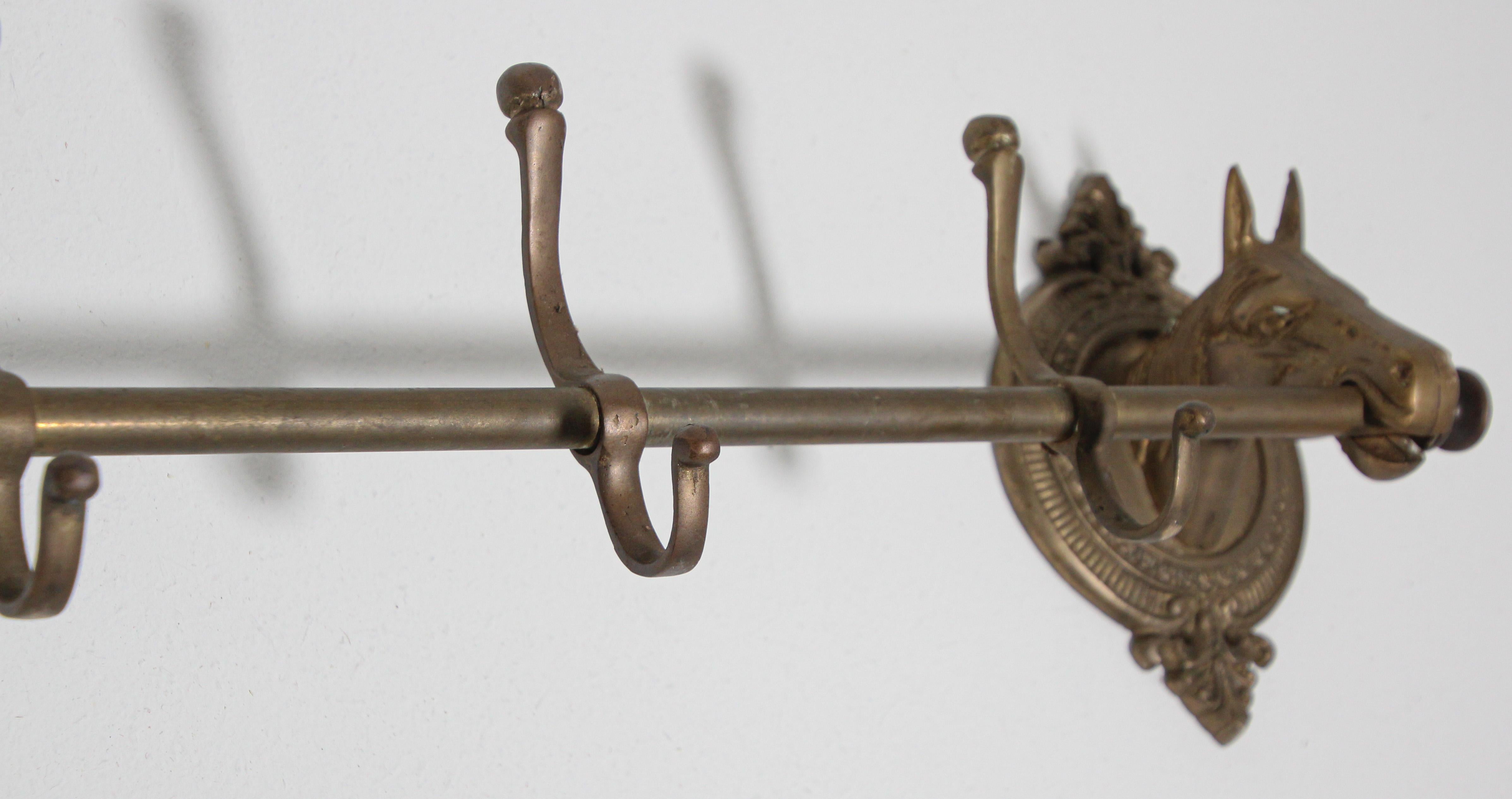 Vintage Brass Horse Head Coat Rack with Hooks 1