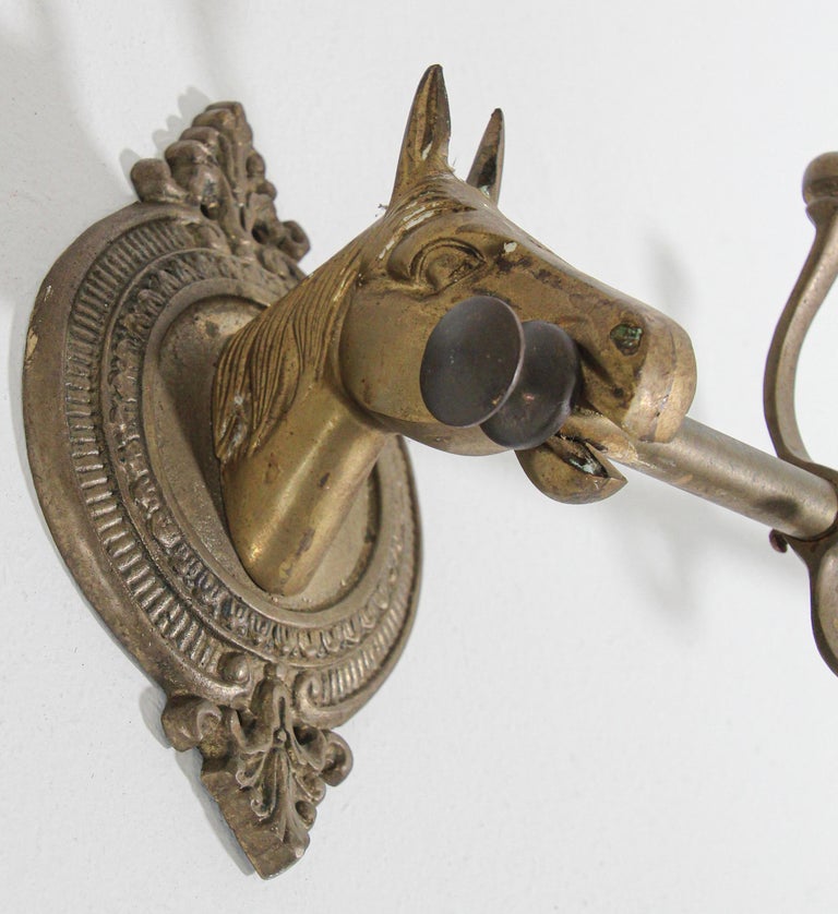 Vintage Brass Horse Head Coat Rack with Hooks