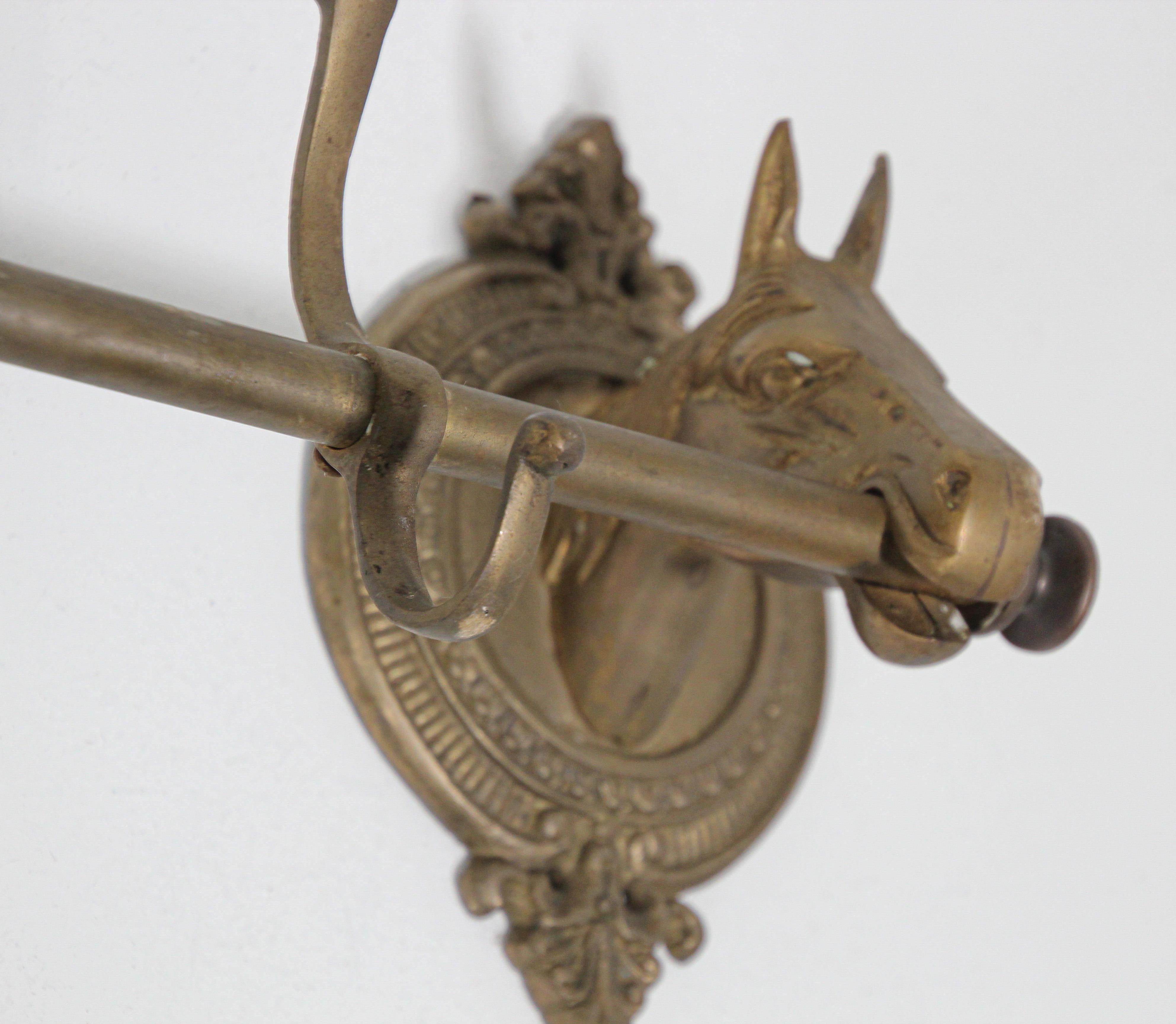 Cast Vintage Brass Horse Head Coat Rack with Hooks