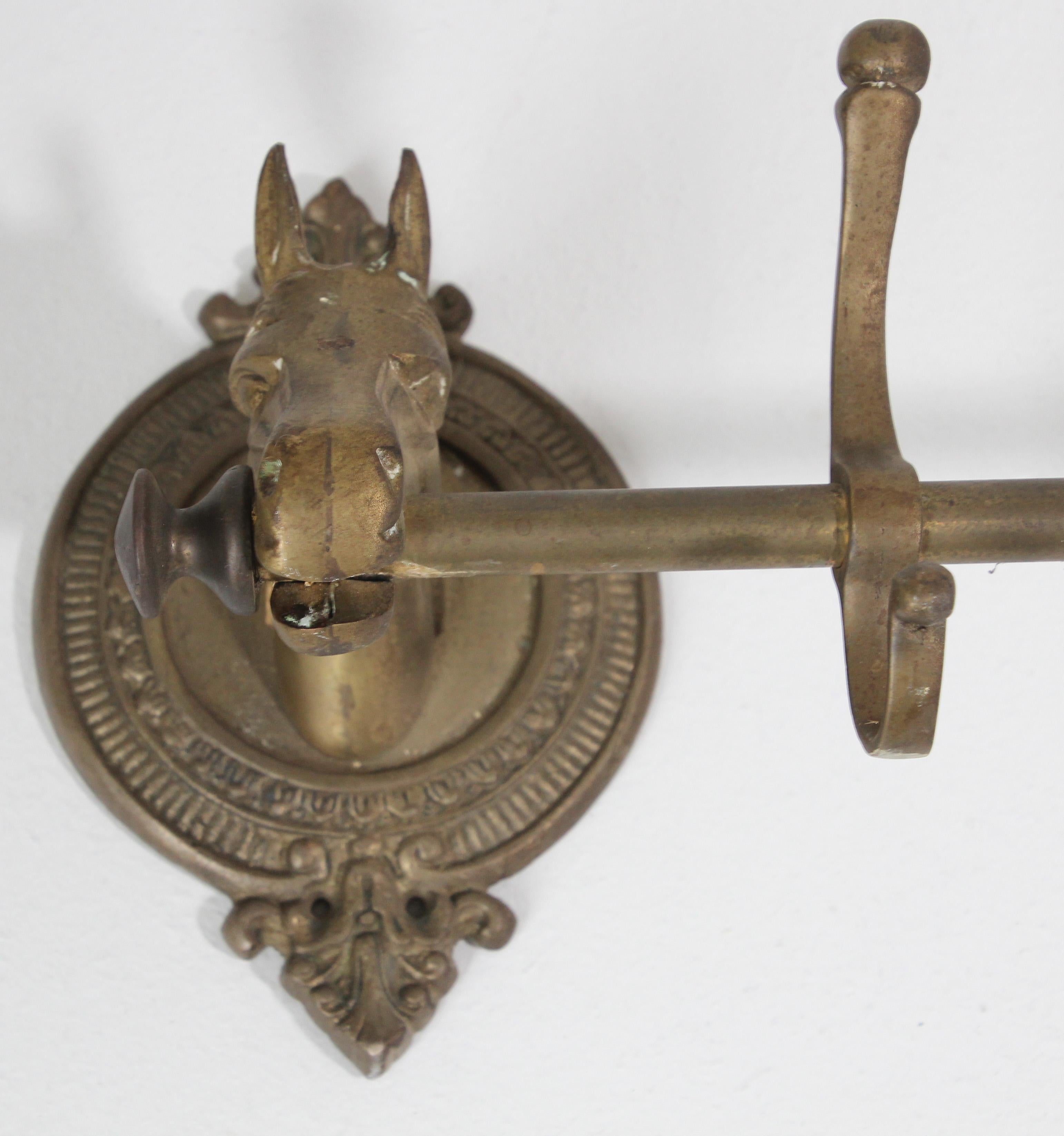 Vintage Brass Horse Head Coat Rack with Hooks In Good Condition In North Hollywood, CA