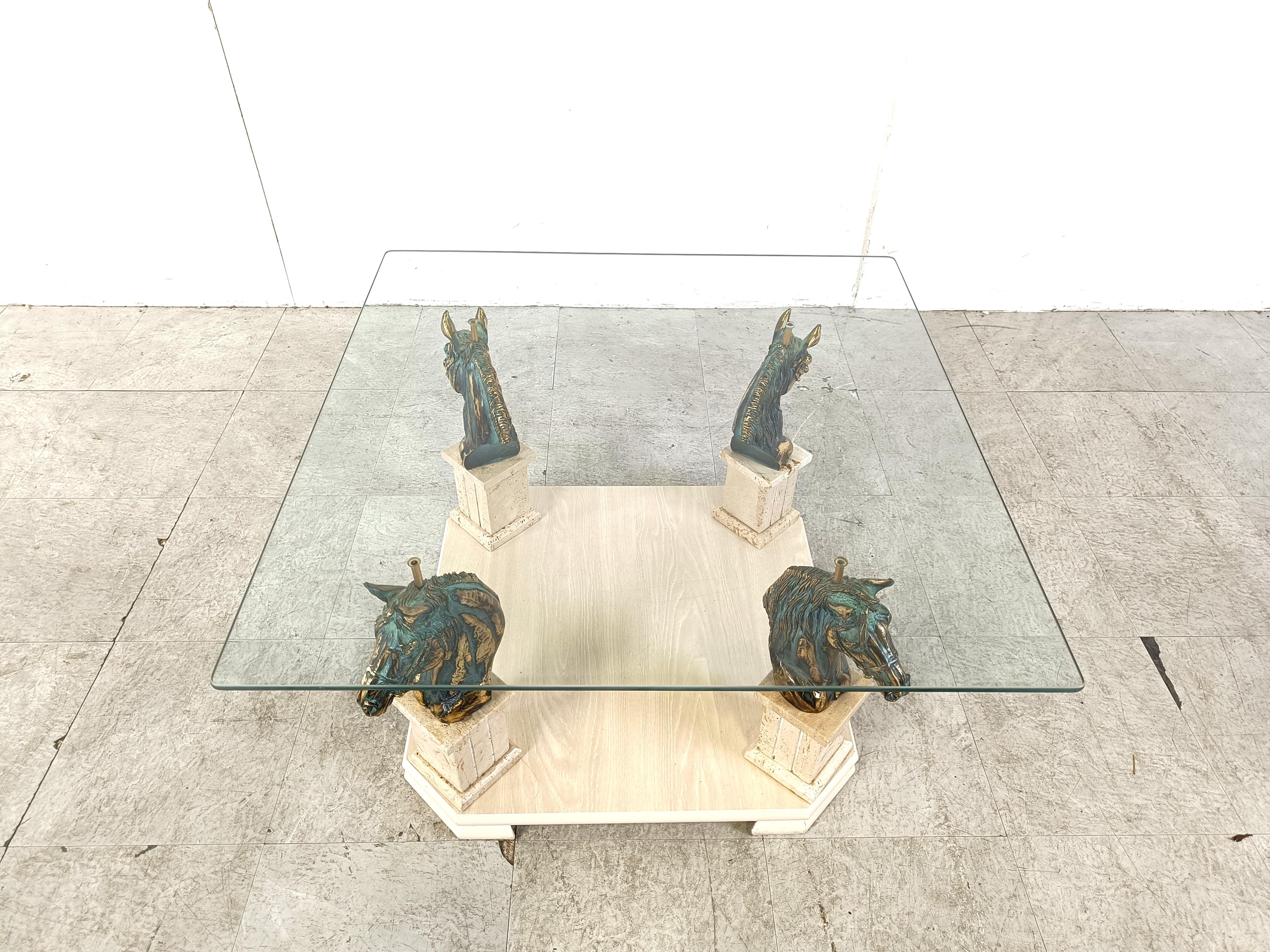 Hollywood Regency Vintage brass horse head coffee table, 1970s For Sale