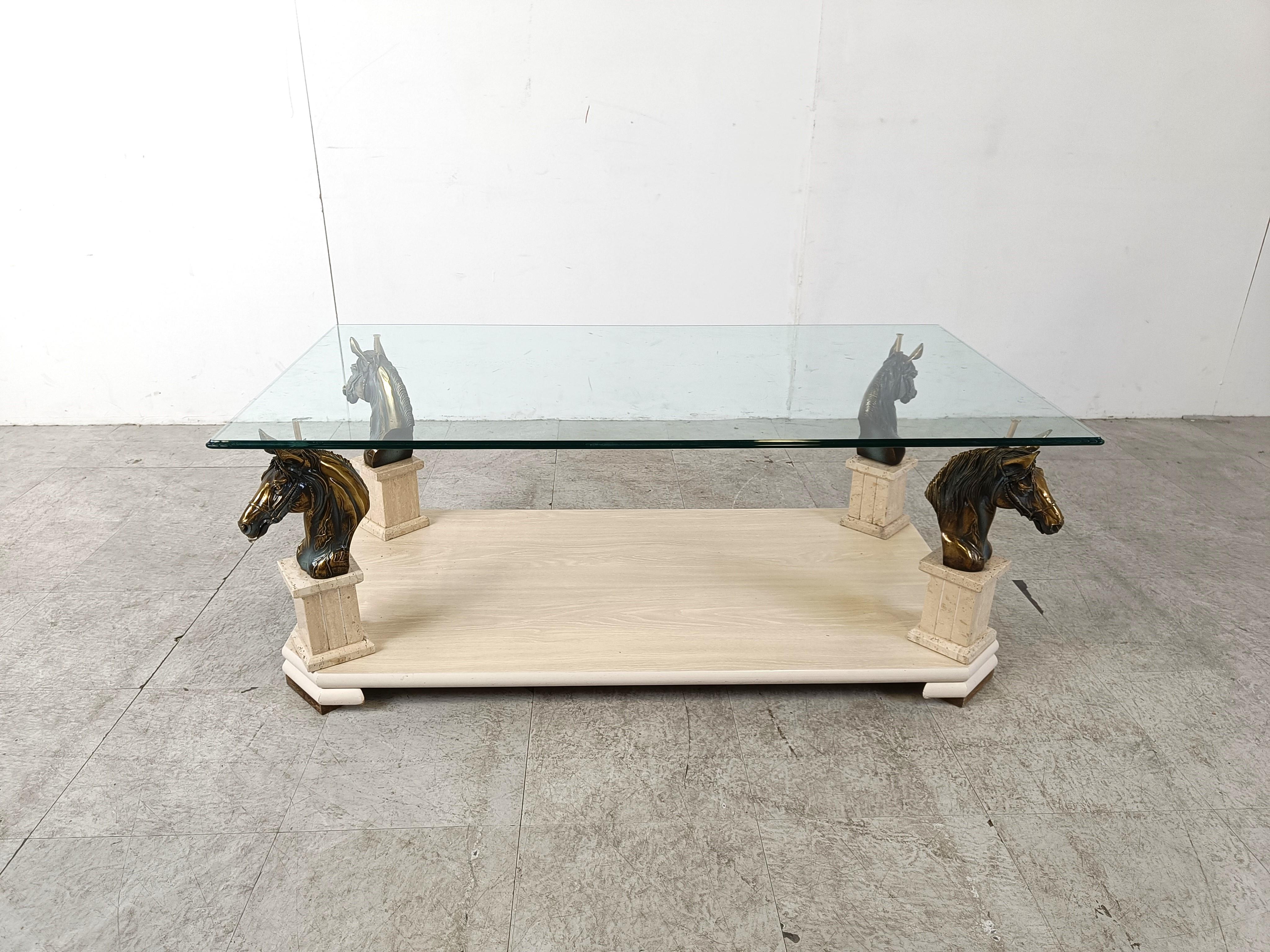 Hollywood Regency Table basse vintage à tête de cheval en laiton, 1970  en vente