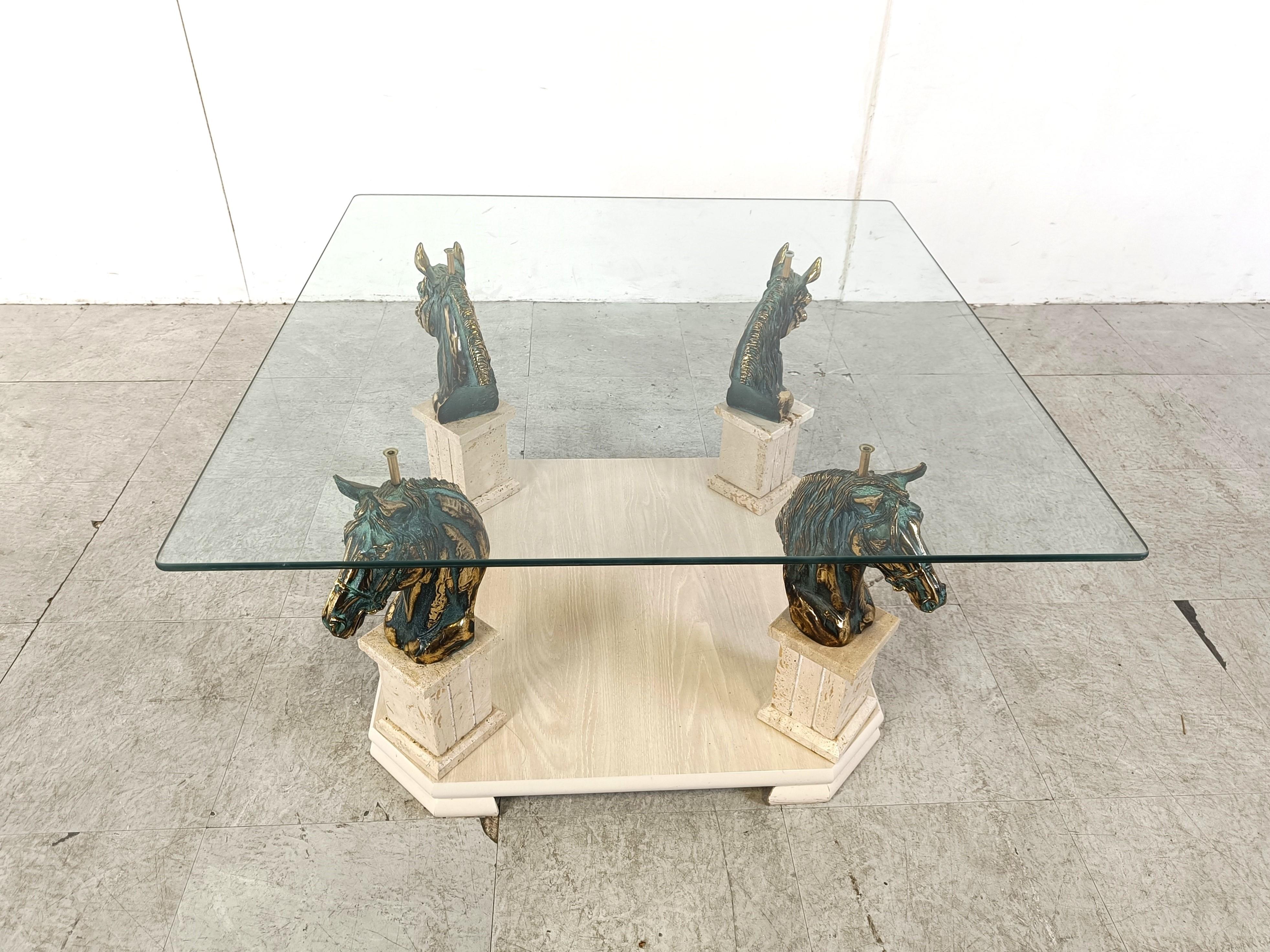 Belgian Vintage brass horse head coffee table, 1970s For Sale