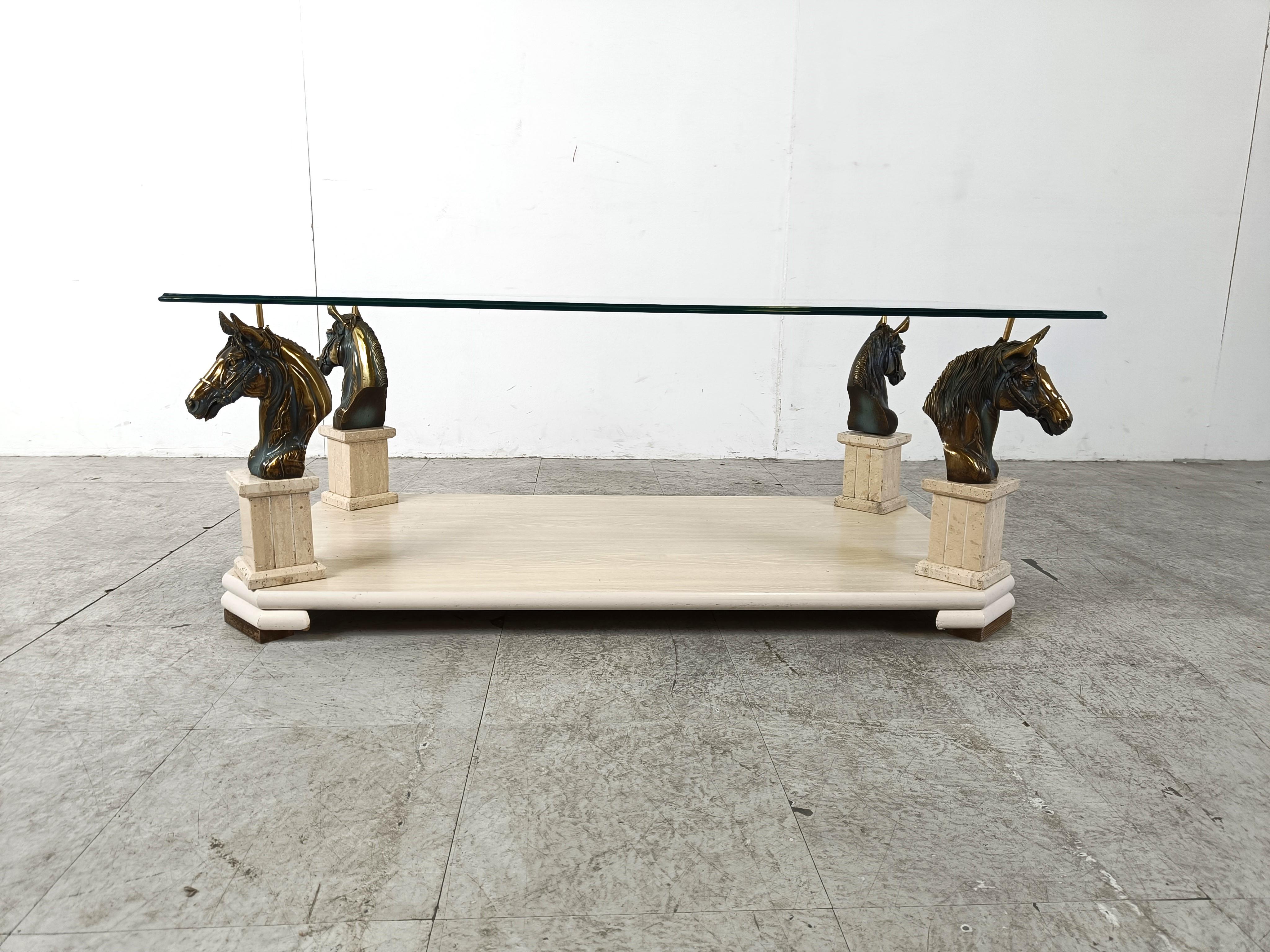 Belgian Vintage brass horse head coffee table, 1970s  For Sale