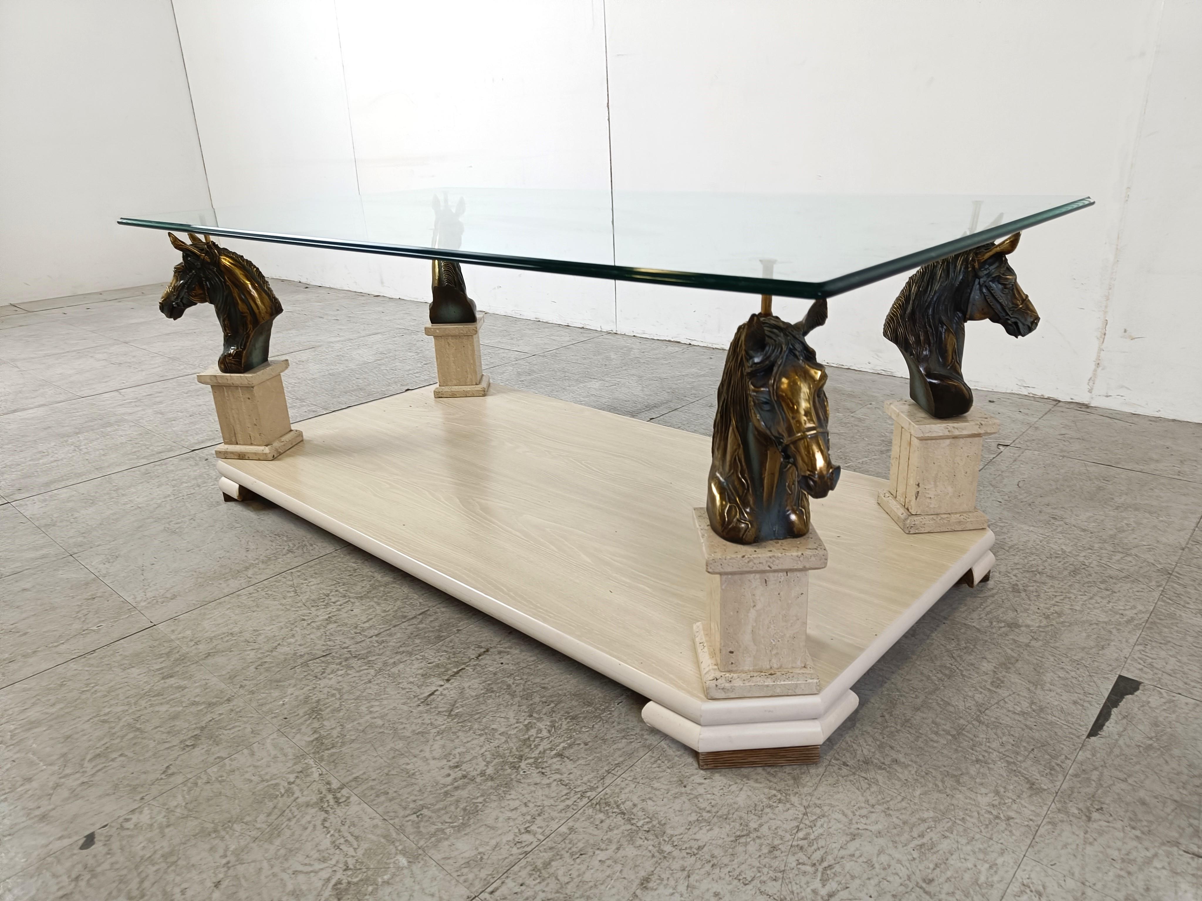 Vintage brass horse head coffee table, 1970s  In Good Condition For Sale In HEVERLEE, BE
