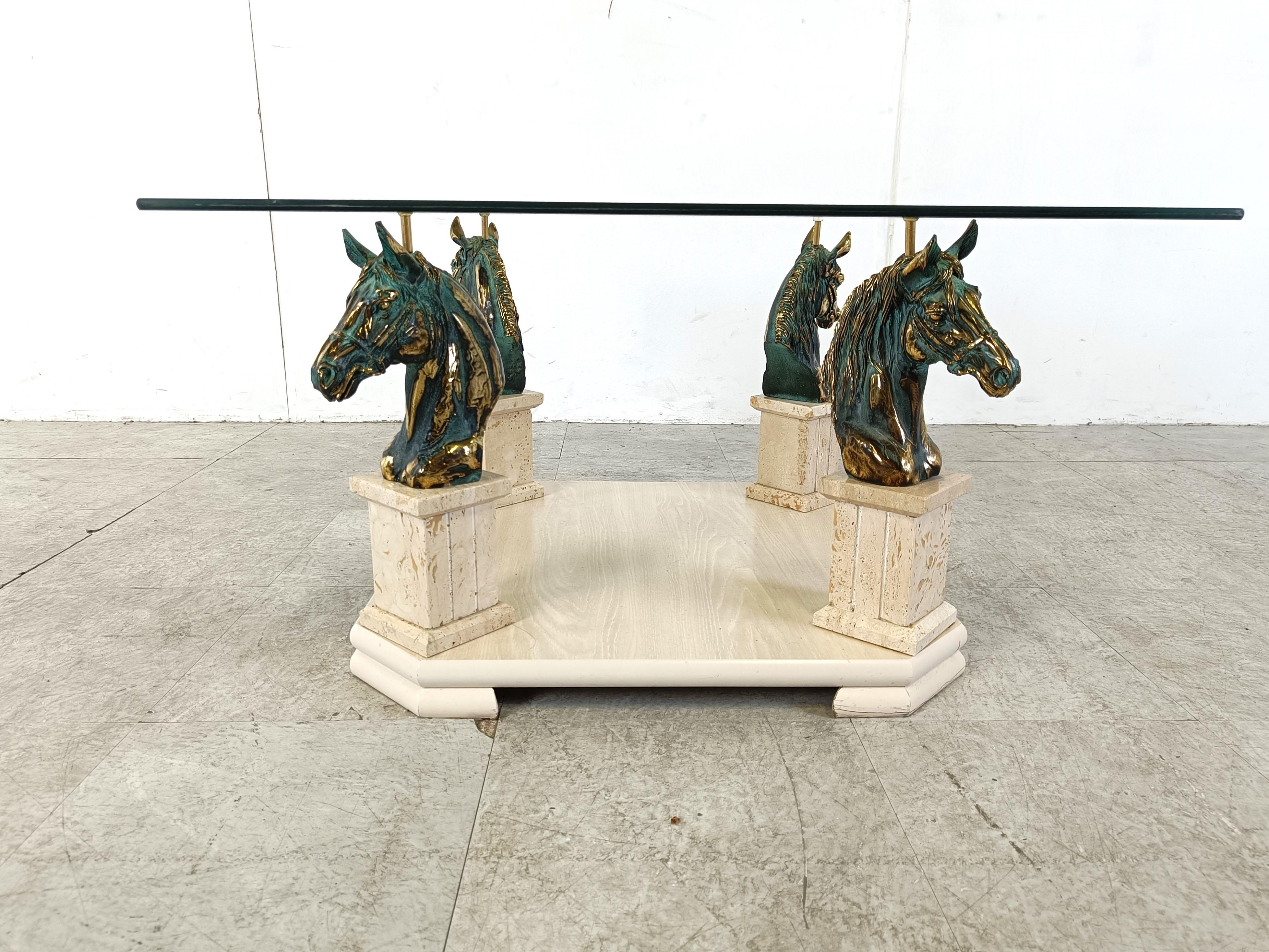 Late 20th Century Vintage brass horse head coffee table, 1970s For Sale