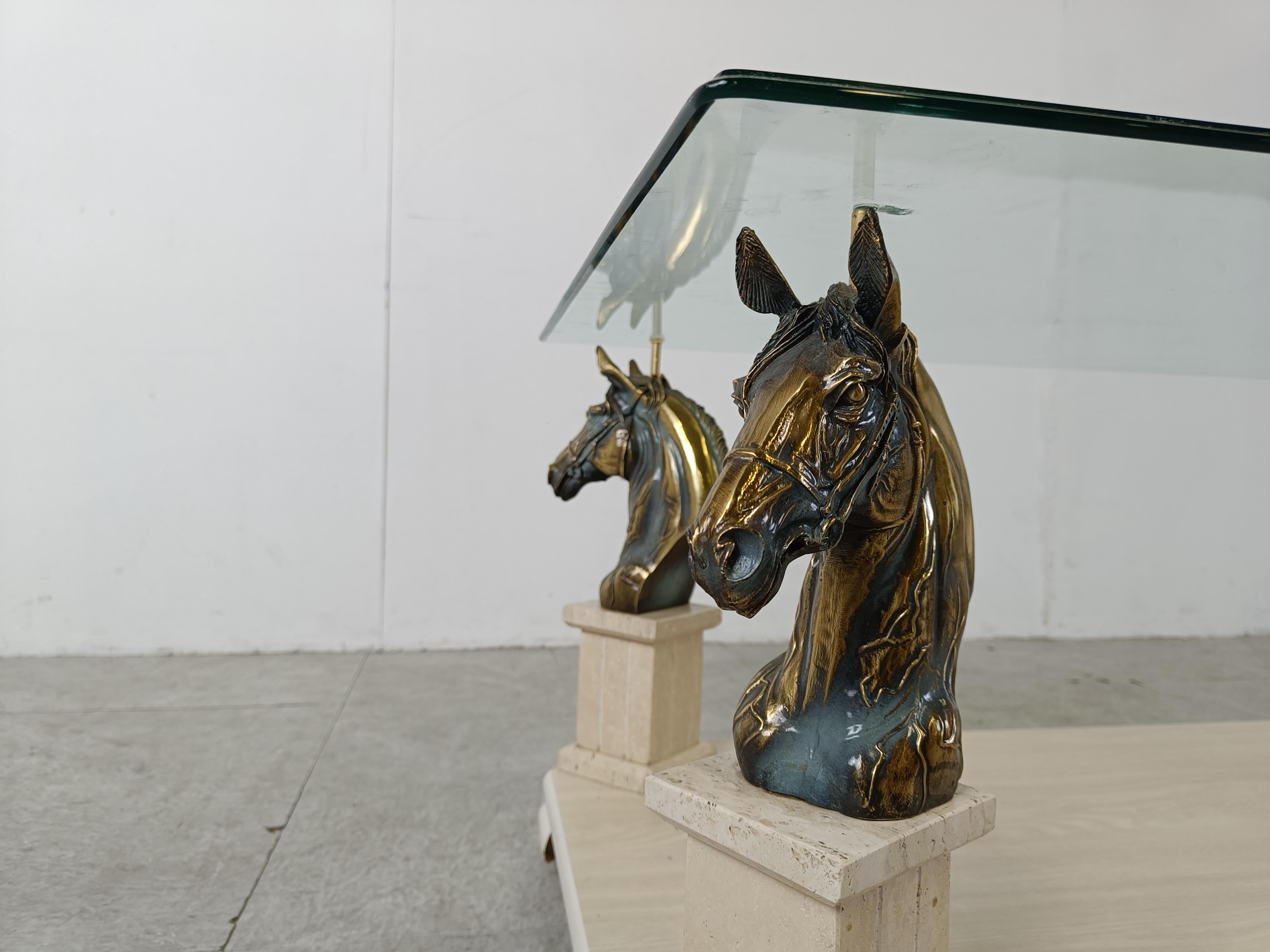 Brass Vintage brass horse head coffee table, 1970s  For Sale