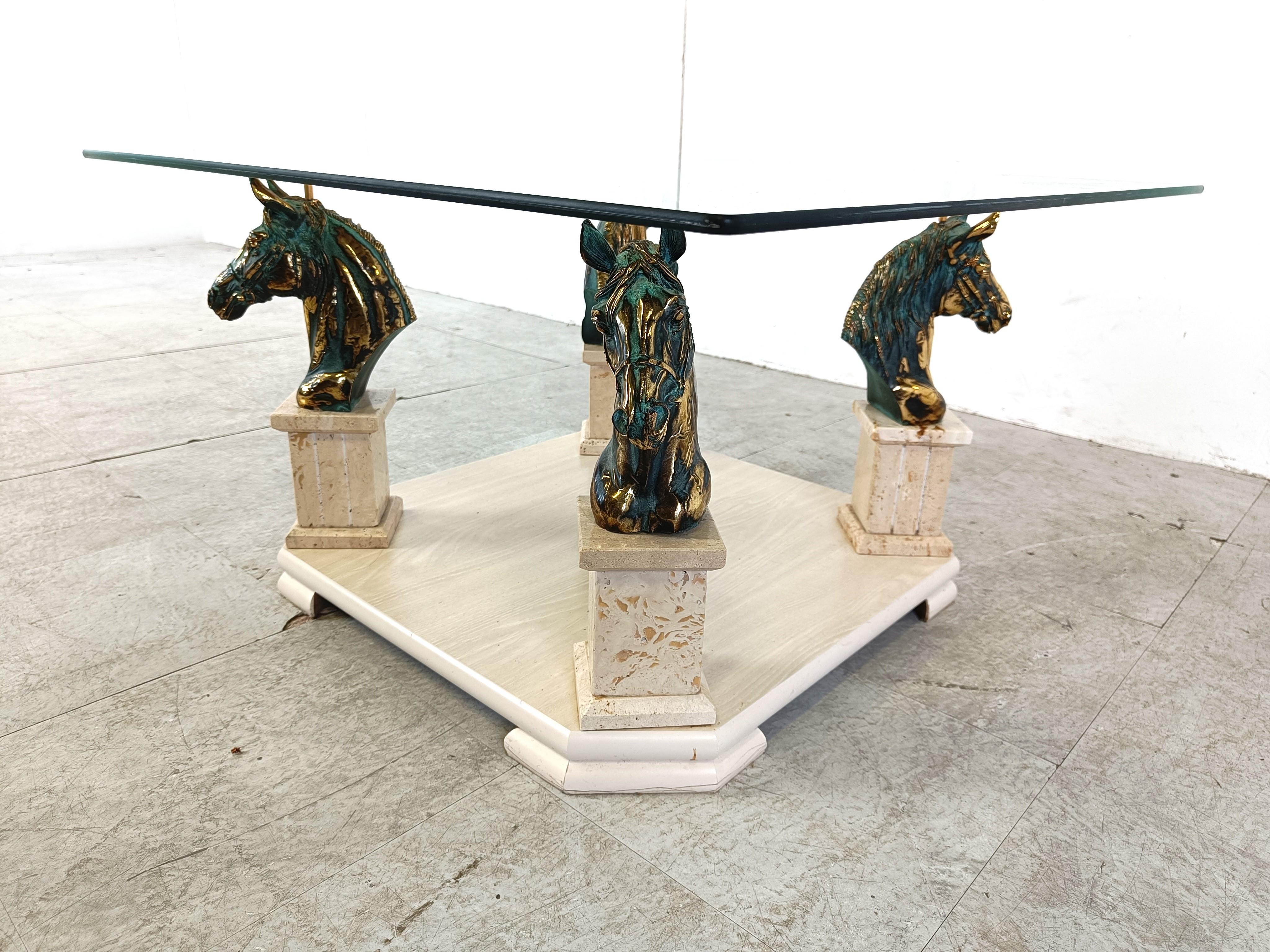 Vintage brass horse head coffee table, 1970s For Sale 1