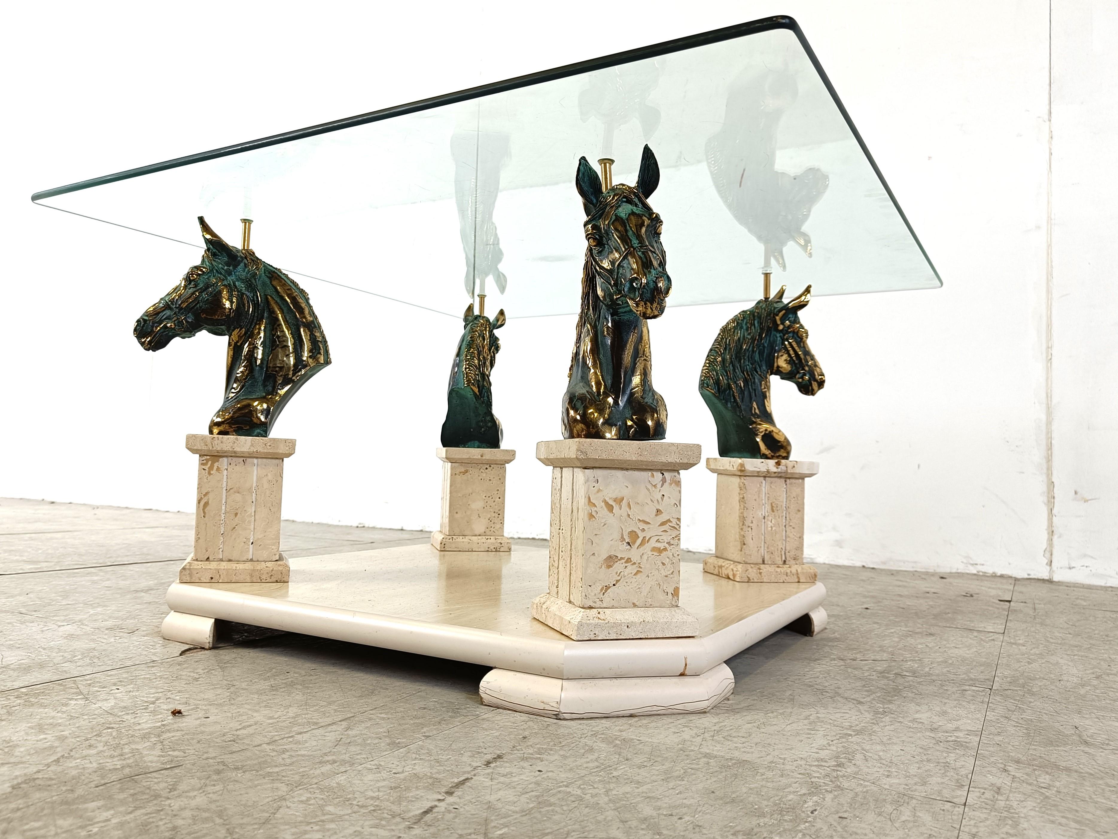 Vintage brass horse head coffee table, 1970s For Sale 2