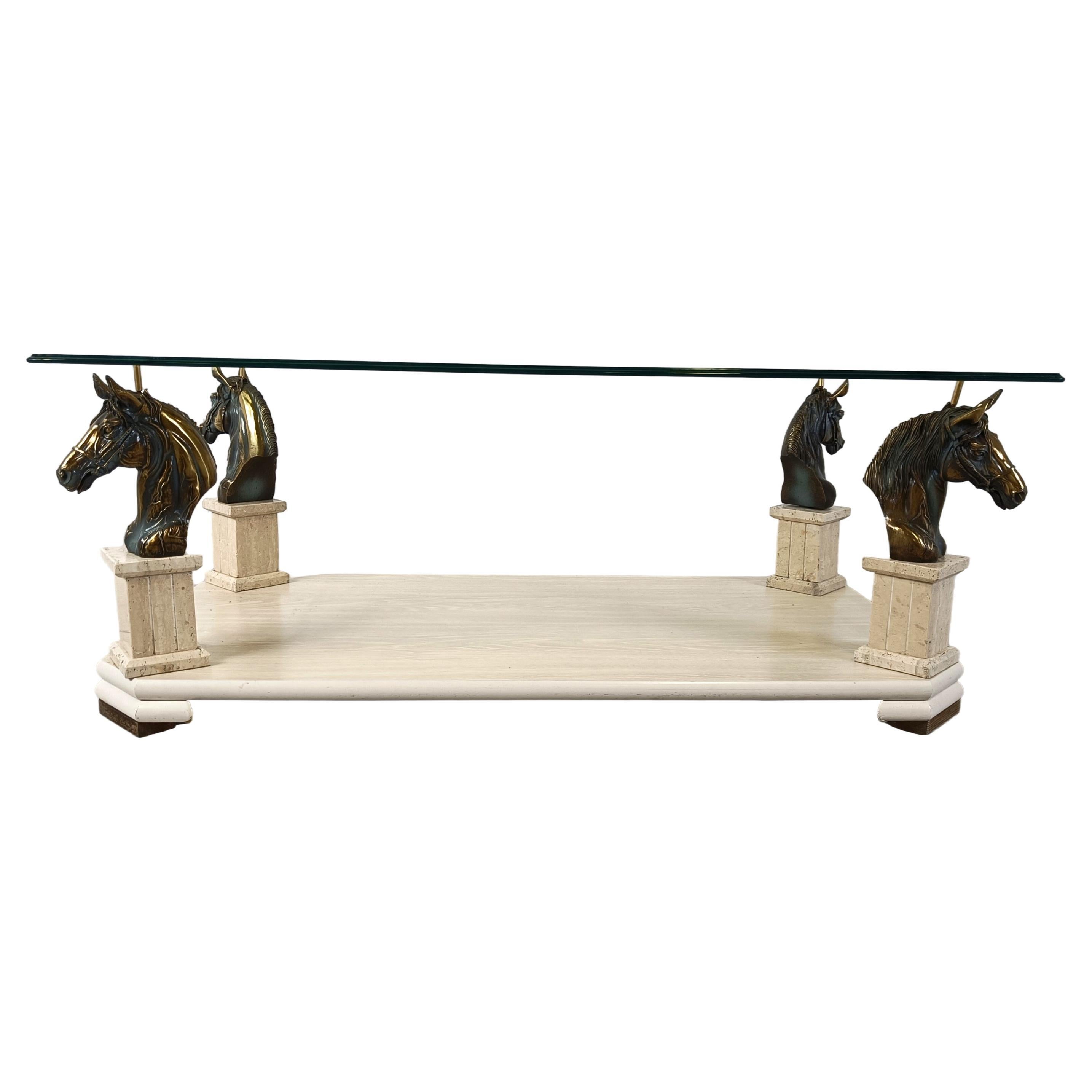 Vintage brass horse head coffee table, 1970s  For Sale