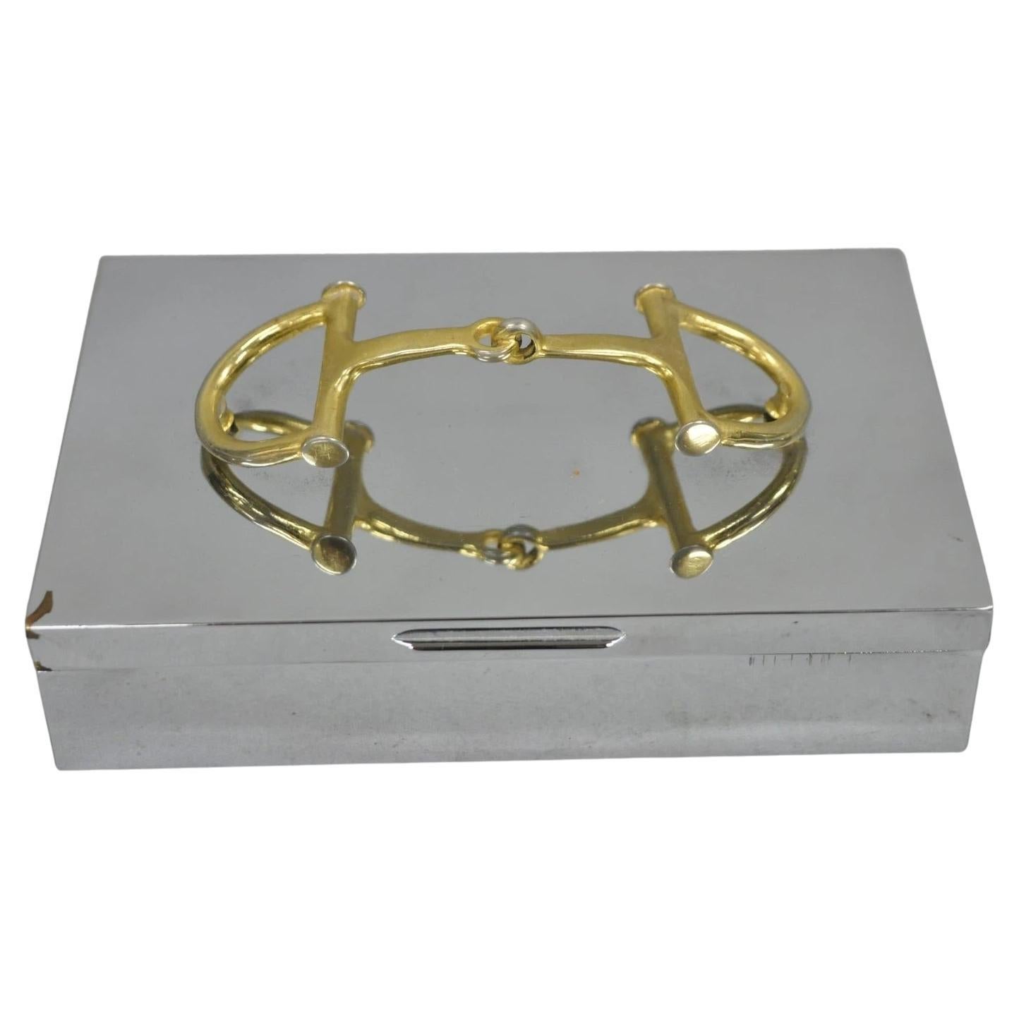 Vintage Brass Horsebit Silver Plated Gucci Style Cigarette Snuff Box Casket