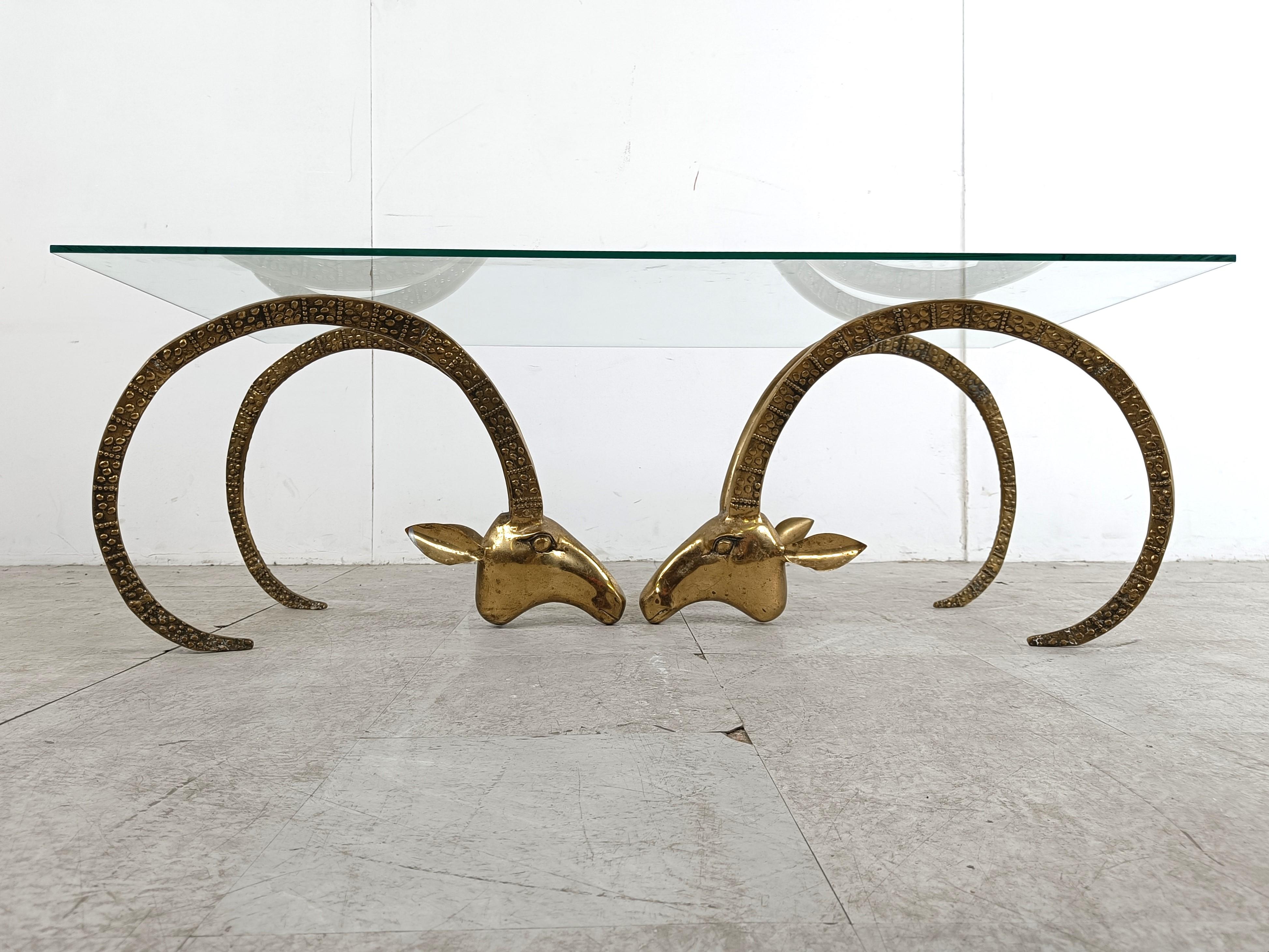 Vintage brass ibex or antilope coffee table, 1970s 4