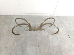 Vintage brass ibex or antilope coffee table, 1970s