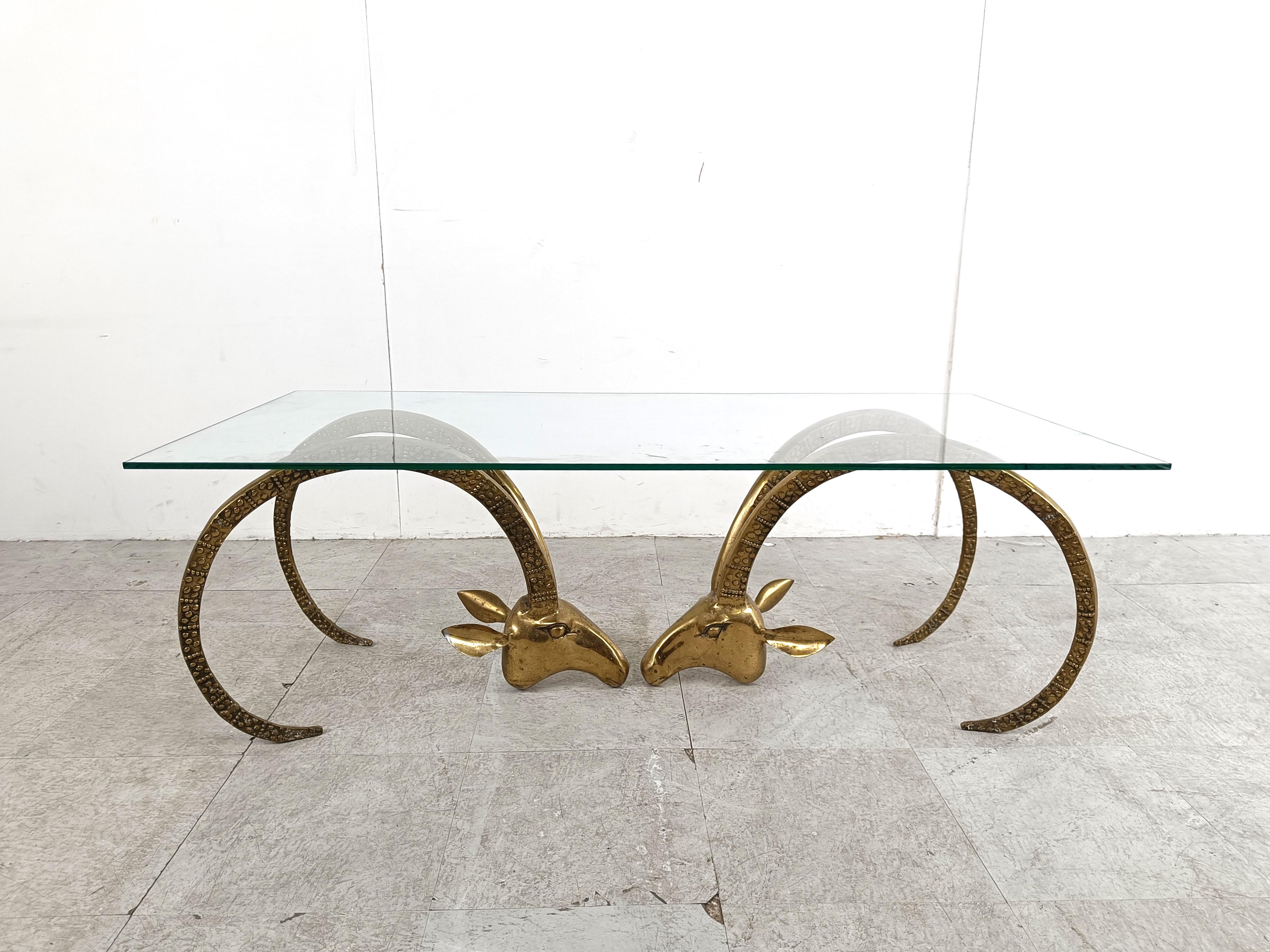 French Vintage brass ibex or antilope coffee table, 1970s