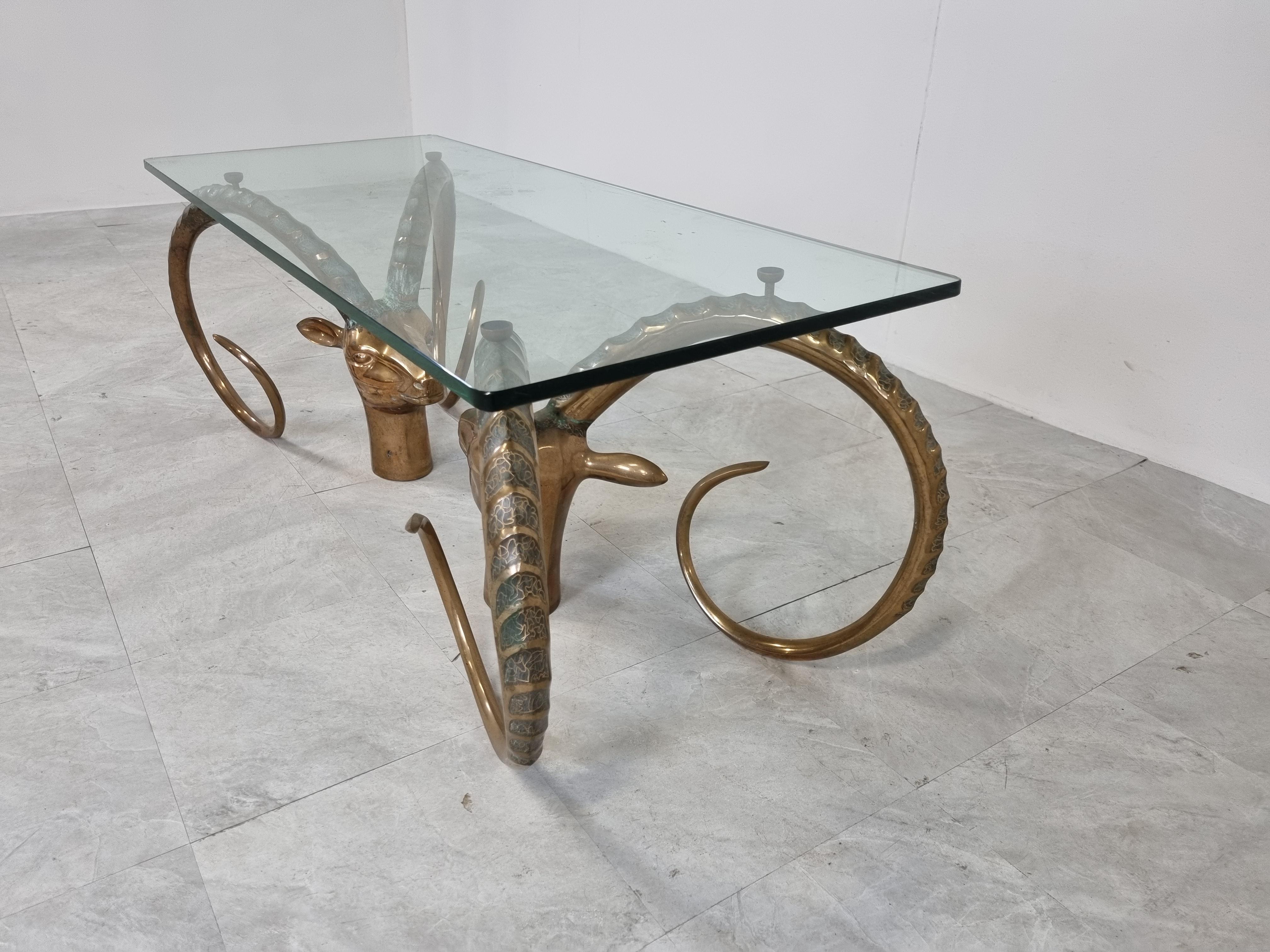 Vintage Brass Ibex or Antilope Coffee Table, 1970s 1