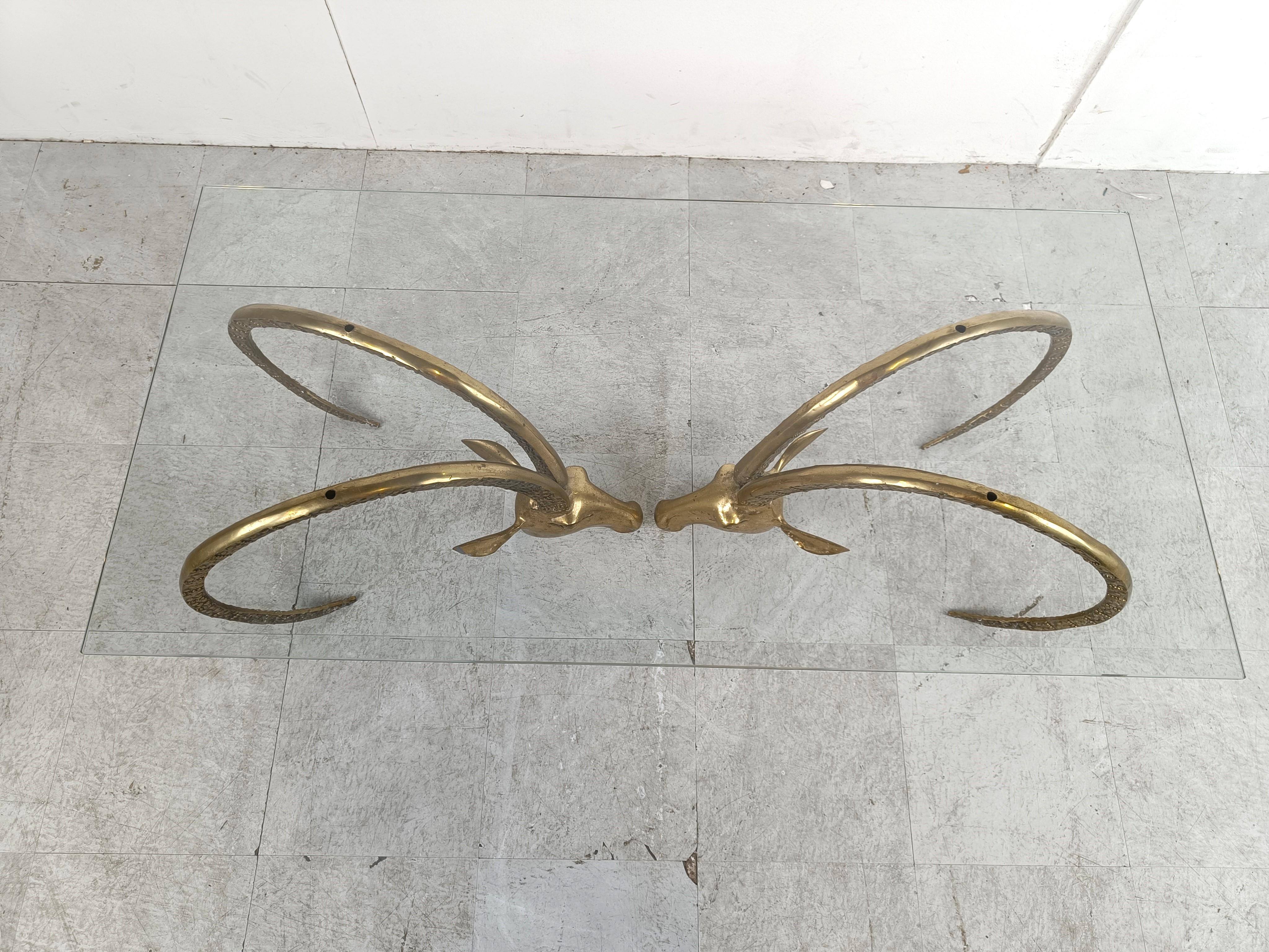 Vintage brass ibex or antilope coffee table, 1970s 1