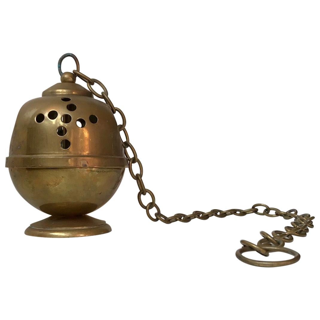 Vintage Brass Incense Burner, Chained Pendulum For Sale