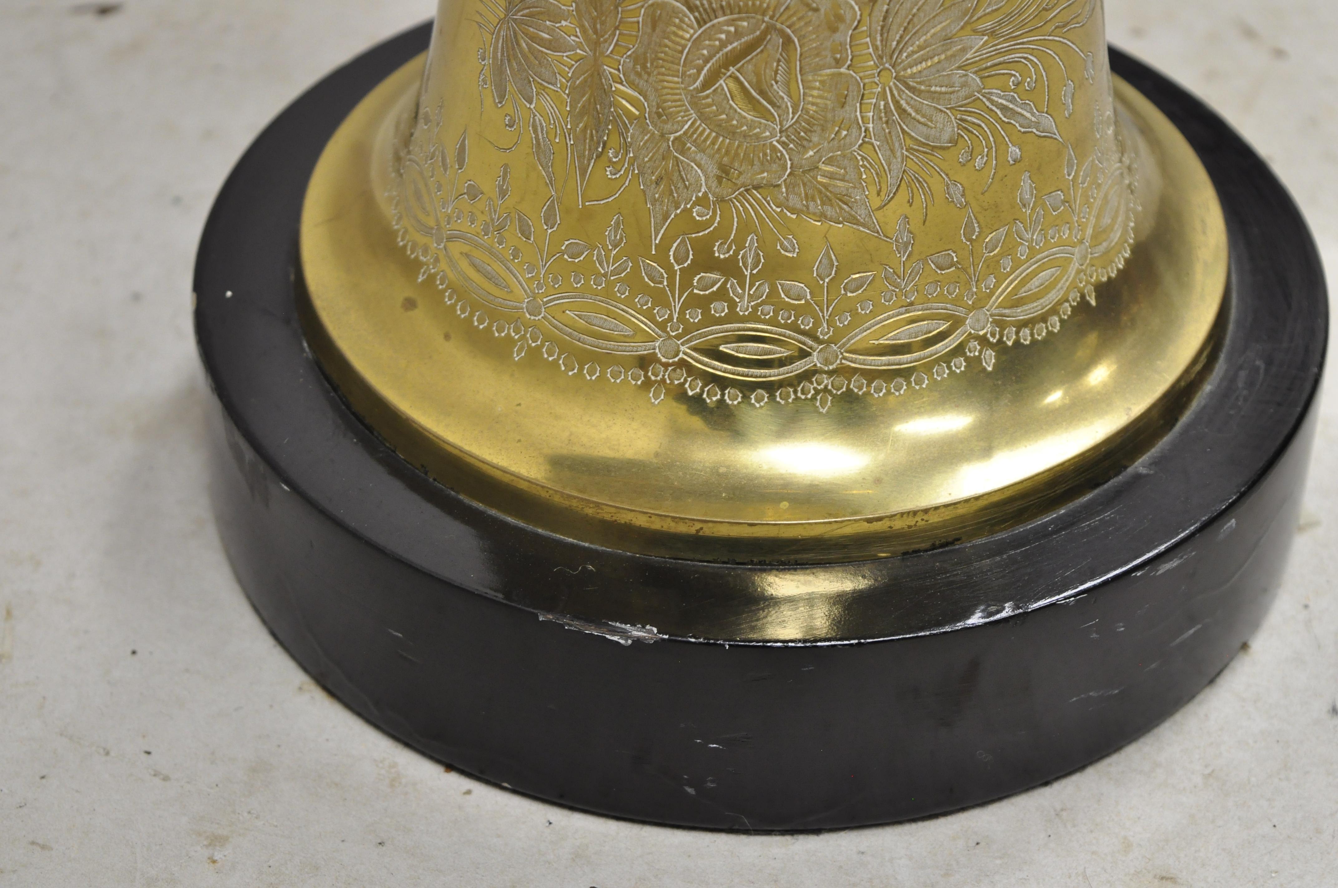 Vintage Brass Indian Moroccan Boho Chic Etched Brass Side Table Pole Floor Lamp 6