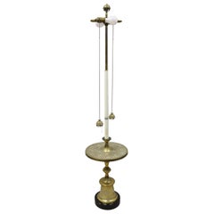 Retro Brass Indian Moroccan Boho Chic Etched Brass Side Table Pole Floor Lamp