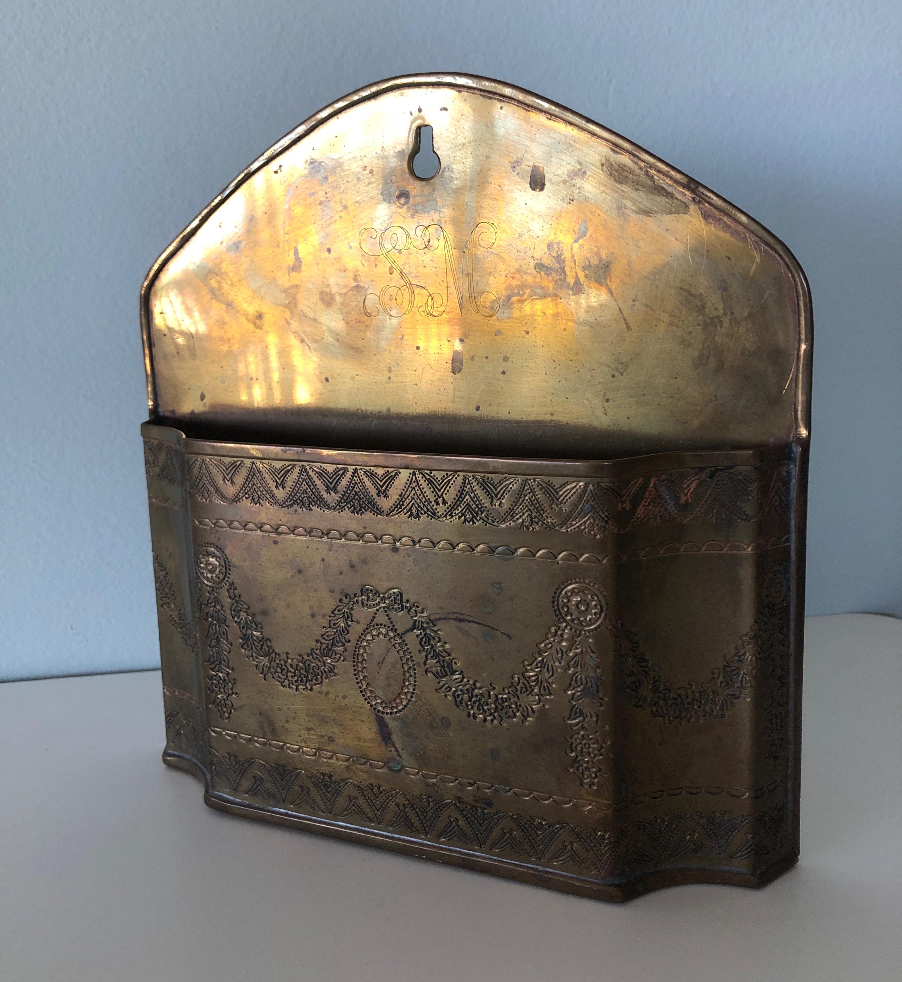 Vintage Brass Indian Repousse Style Wall Letter Holder 3